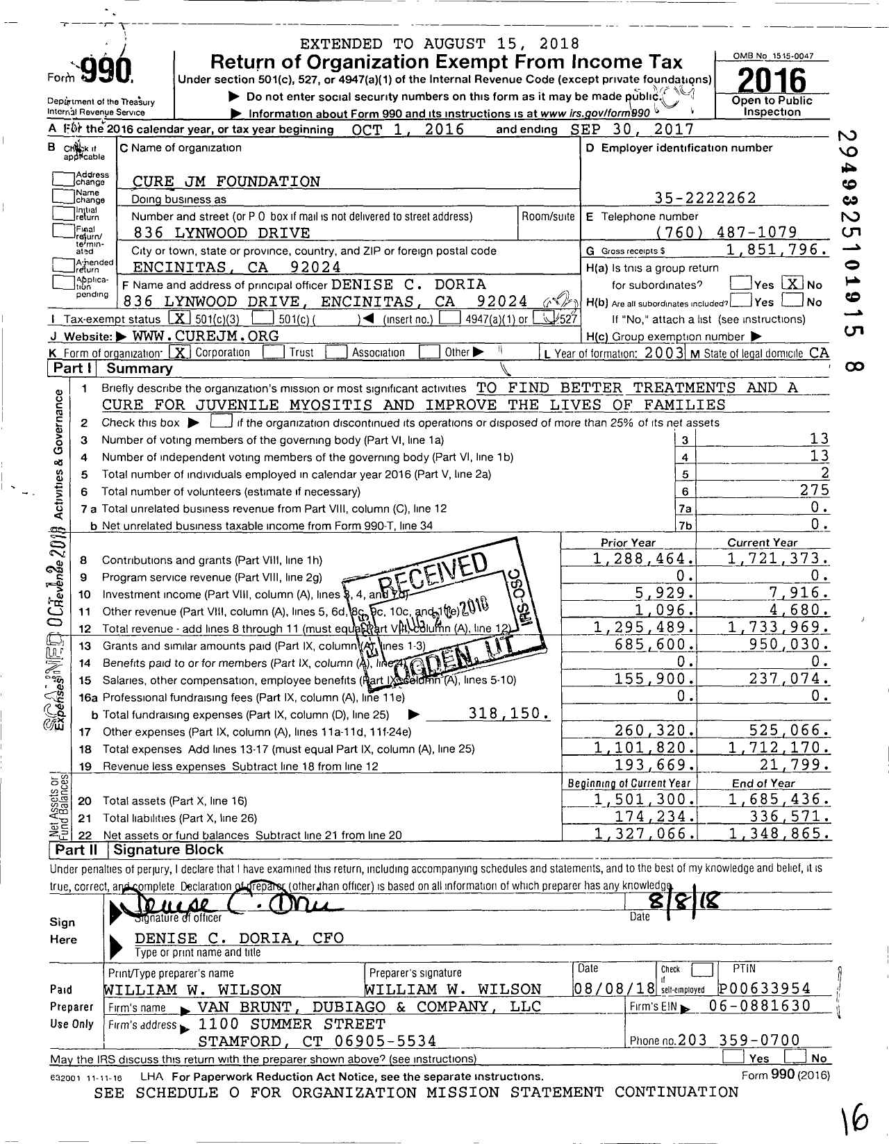 Image of first page of 2016 Form 990 for Cure JM Foundation