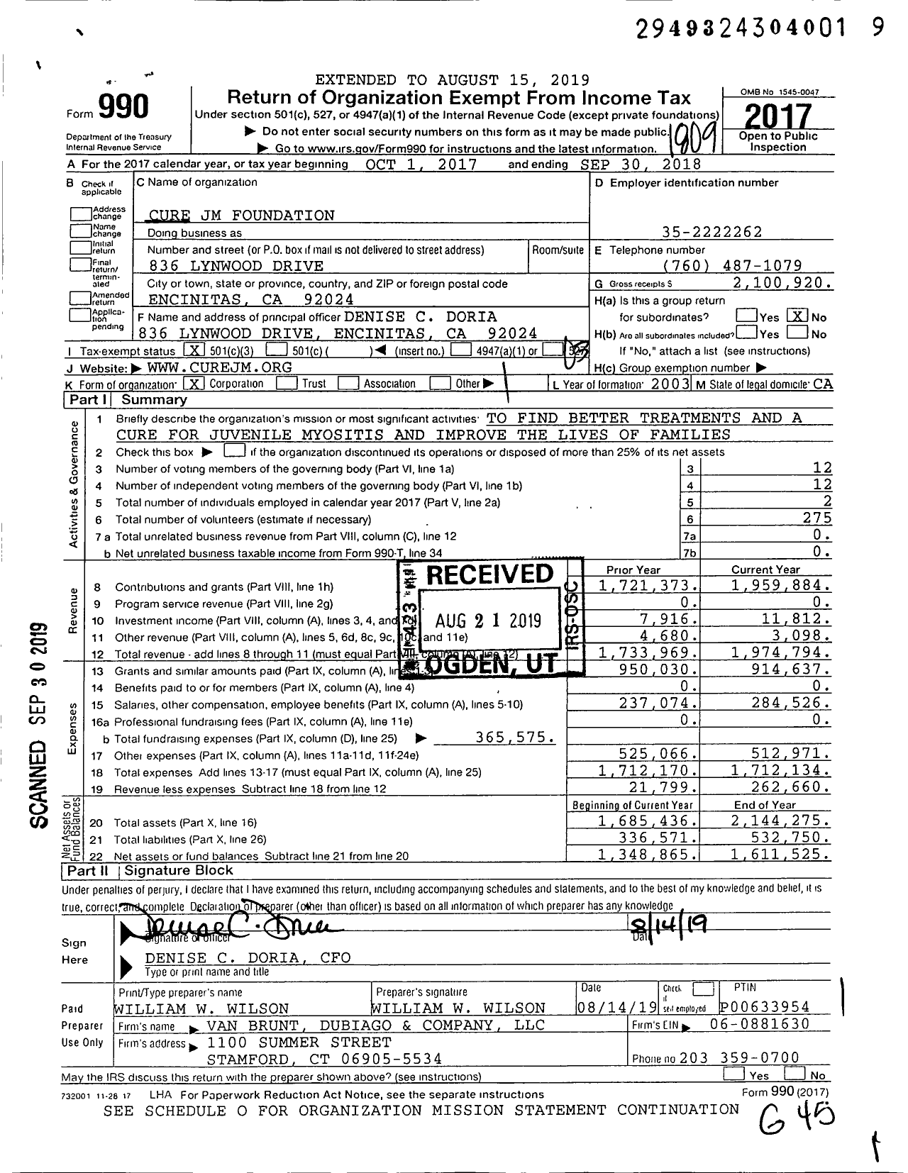 Image of first page of 2017 Form 990 for Cure JM Foundation