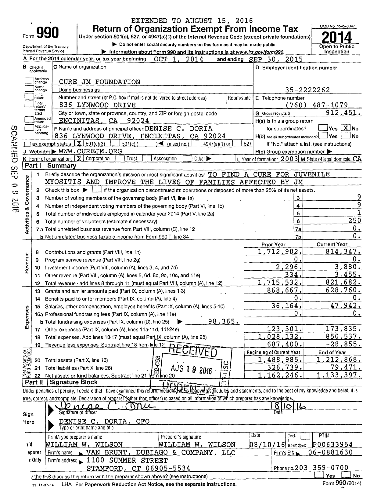 Image of first page of 2014 Form 990 for Cure JM Foundation