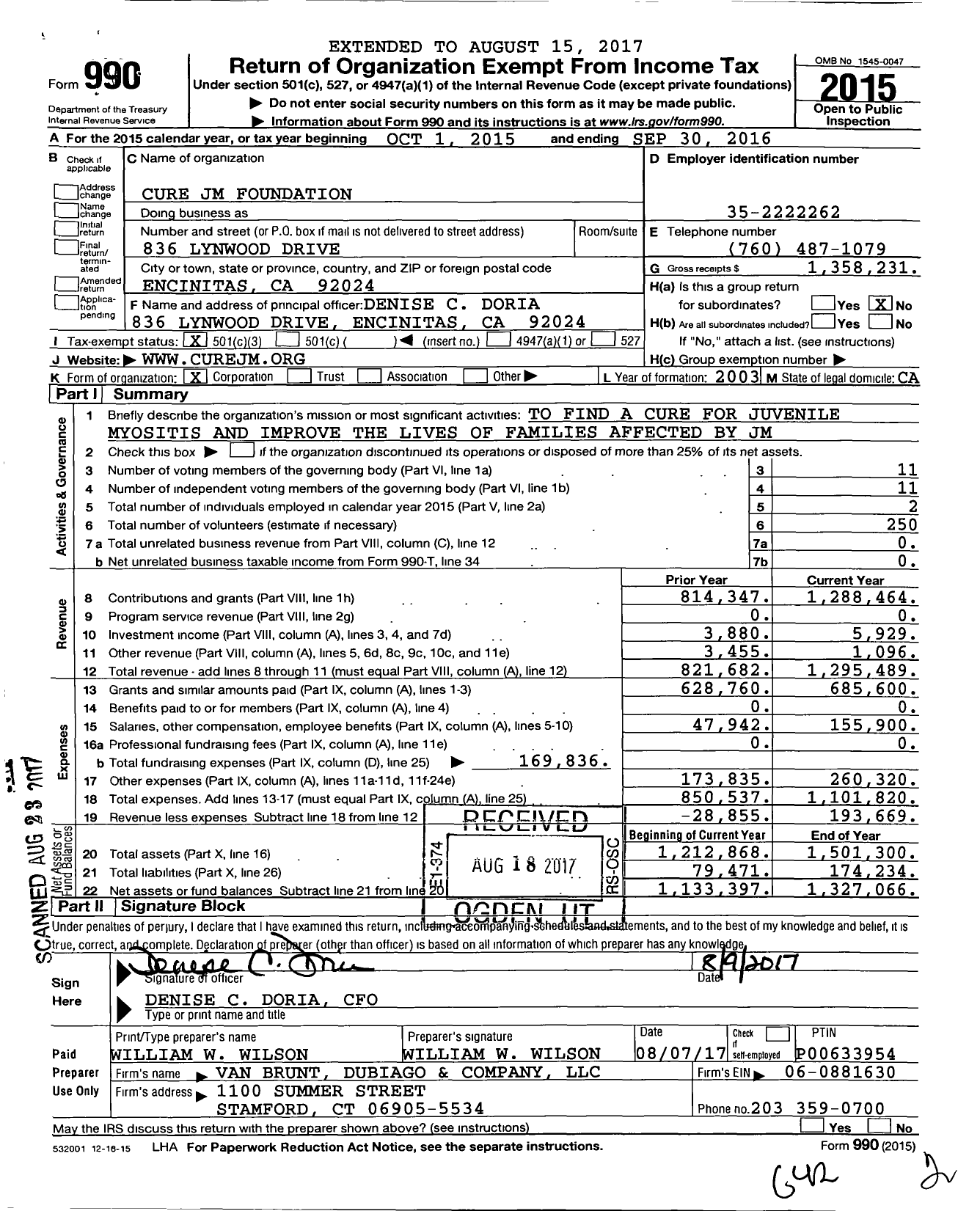 Image of first page of 2015 Form 990 for Cure JM Foundation