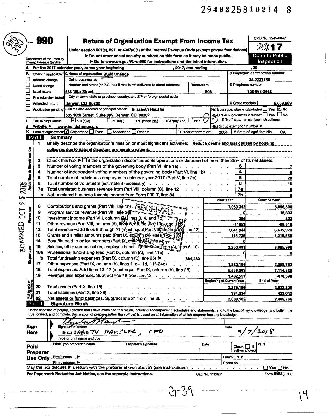 Image of first page of 2017 Form 990 for Build Change
