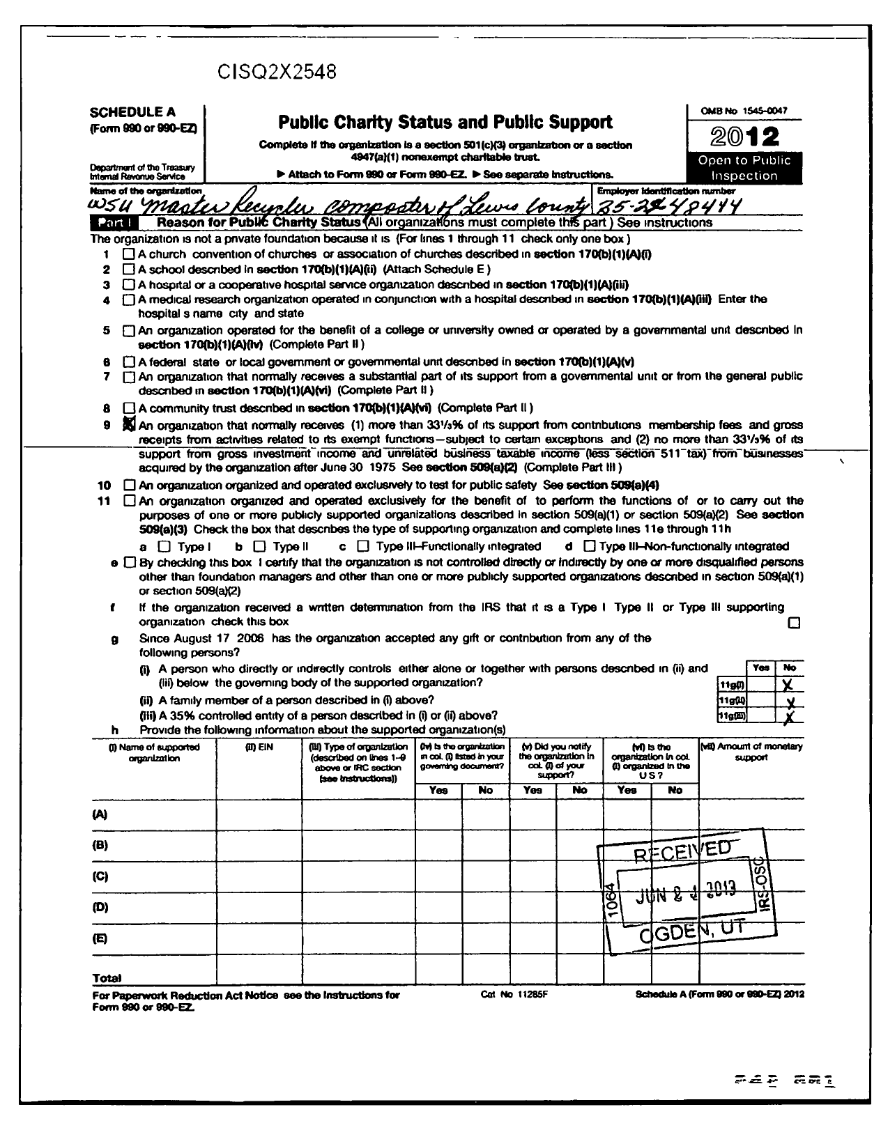 Image of first page of 2012 Form 990R for Wsu Master Recycler Composter of Lewis County