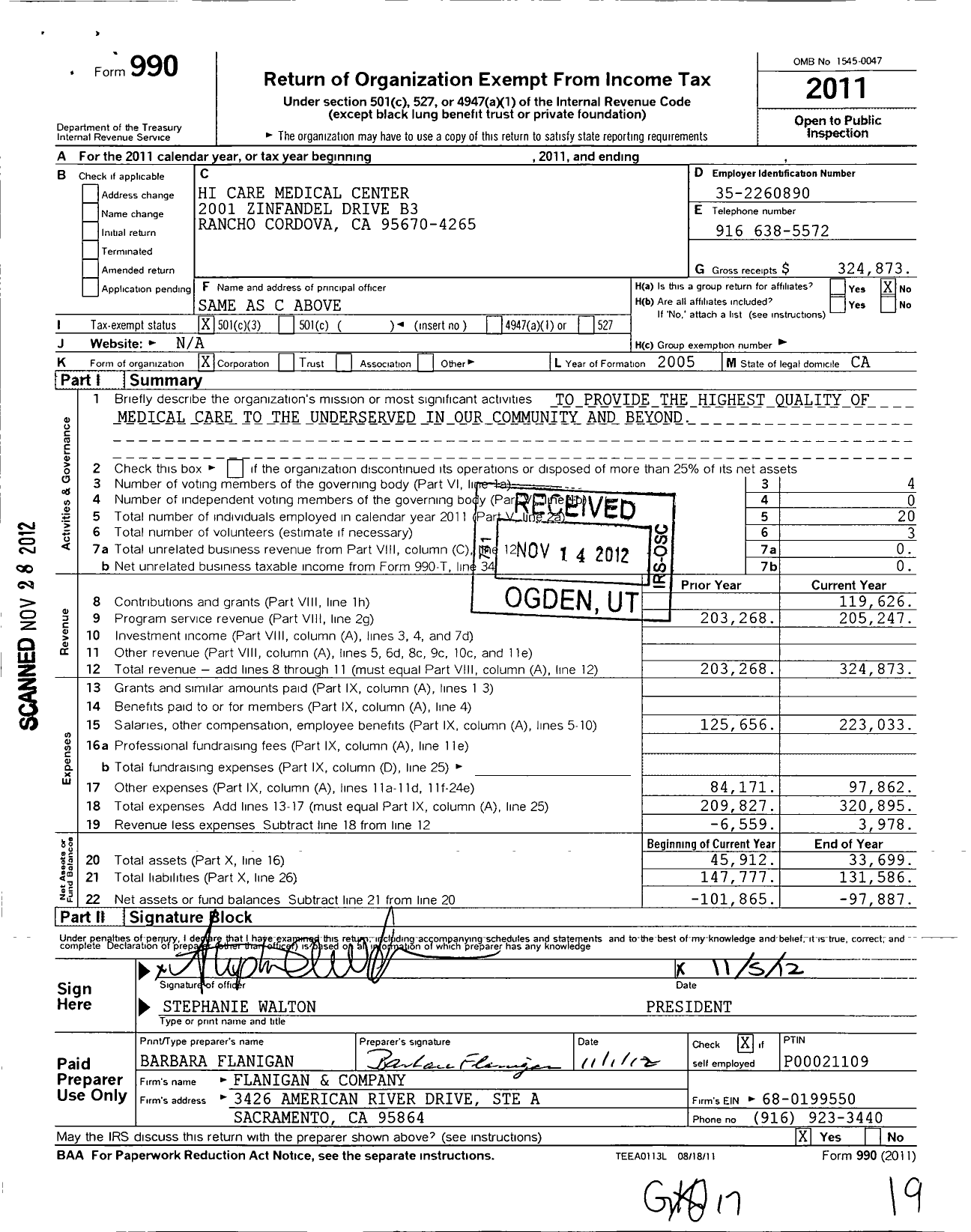 Image of first page of 2011 Form 990 for Hi Care Medical Center