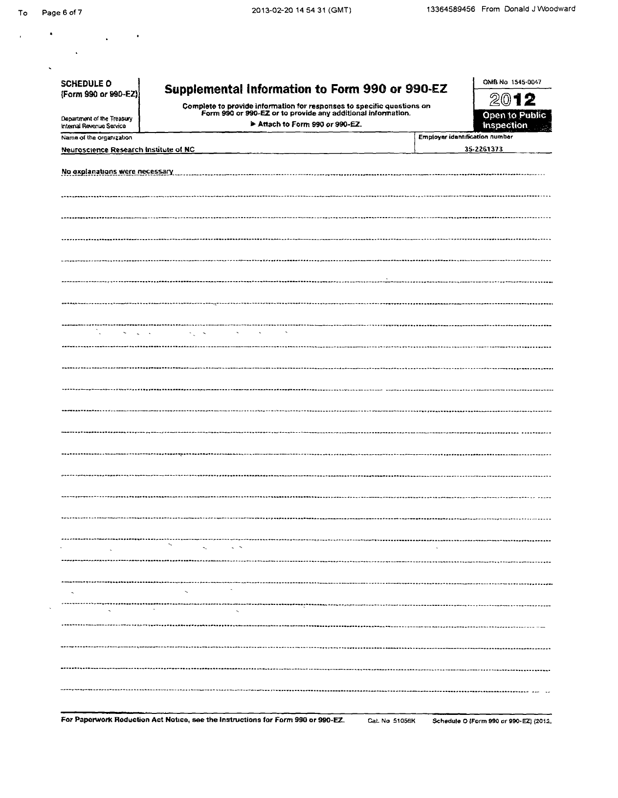 Image of first page of 2010 Form 990R for Neuroscience Research Institute of North Carolina