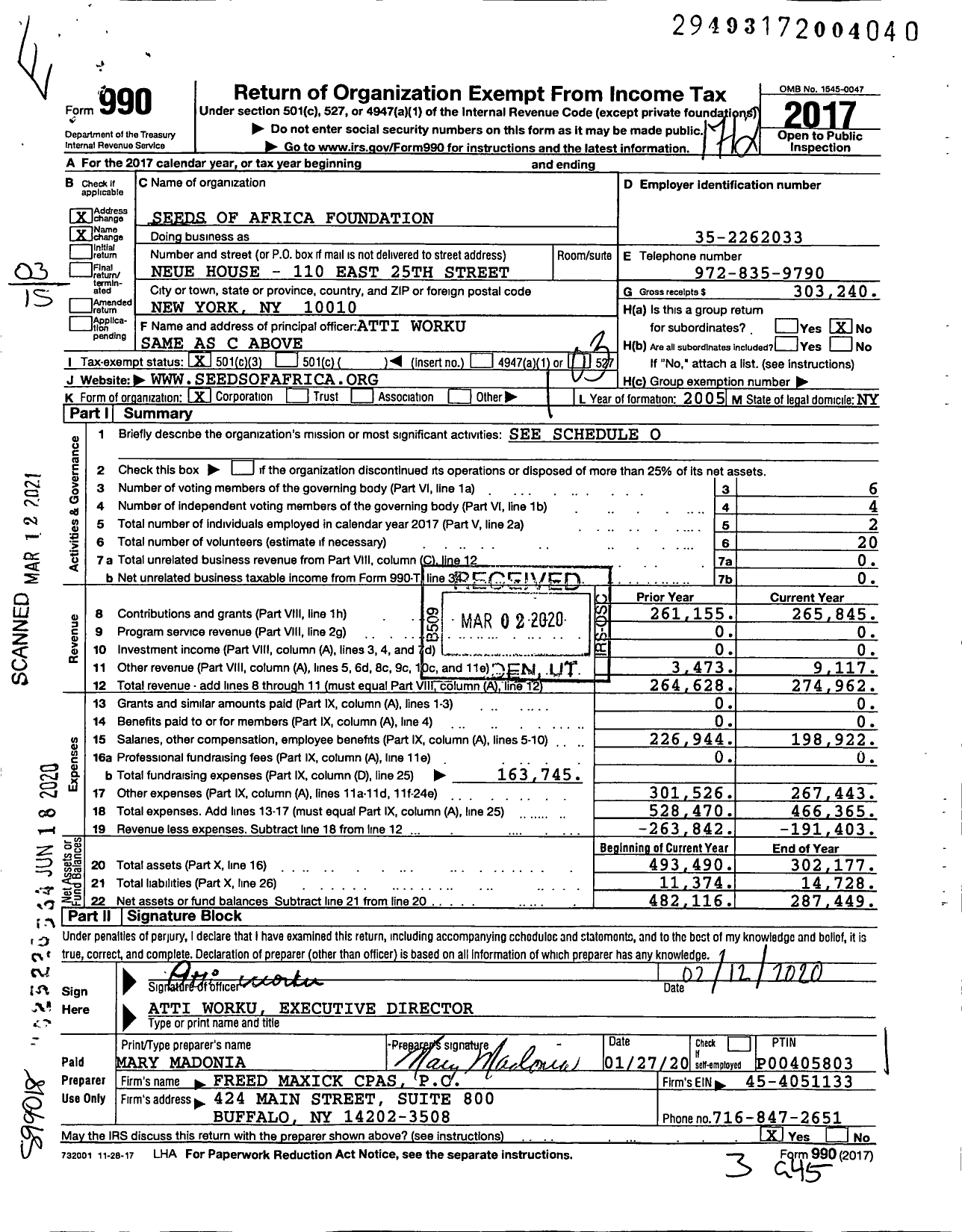 Image of first page of 2017 Form 990 for Seeds of Africa Foundation
