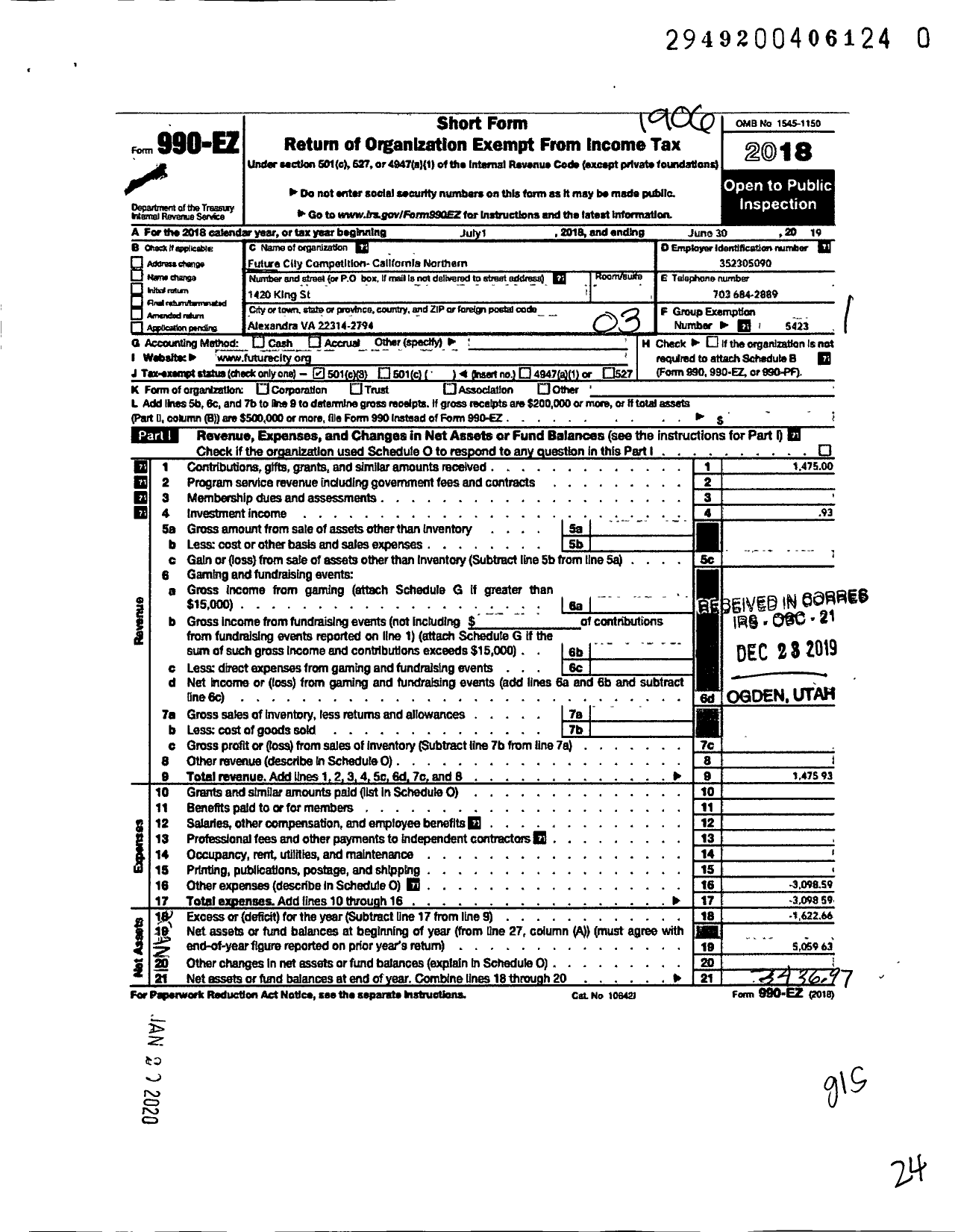 Image of first page of 2018 Form 990EZ for National Engineers Week Foundation / California Northern