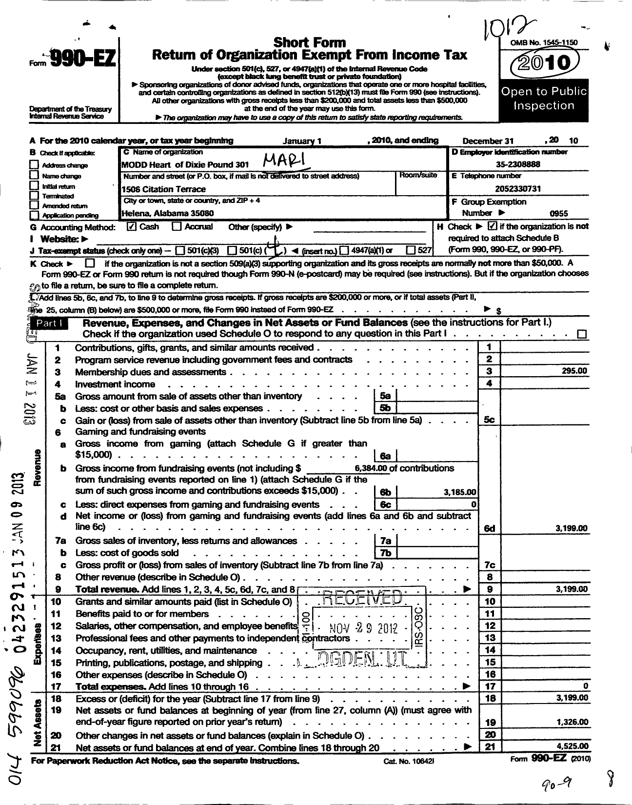 Image of first page of 2010 Form 990EO for Marine Corps League