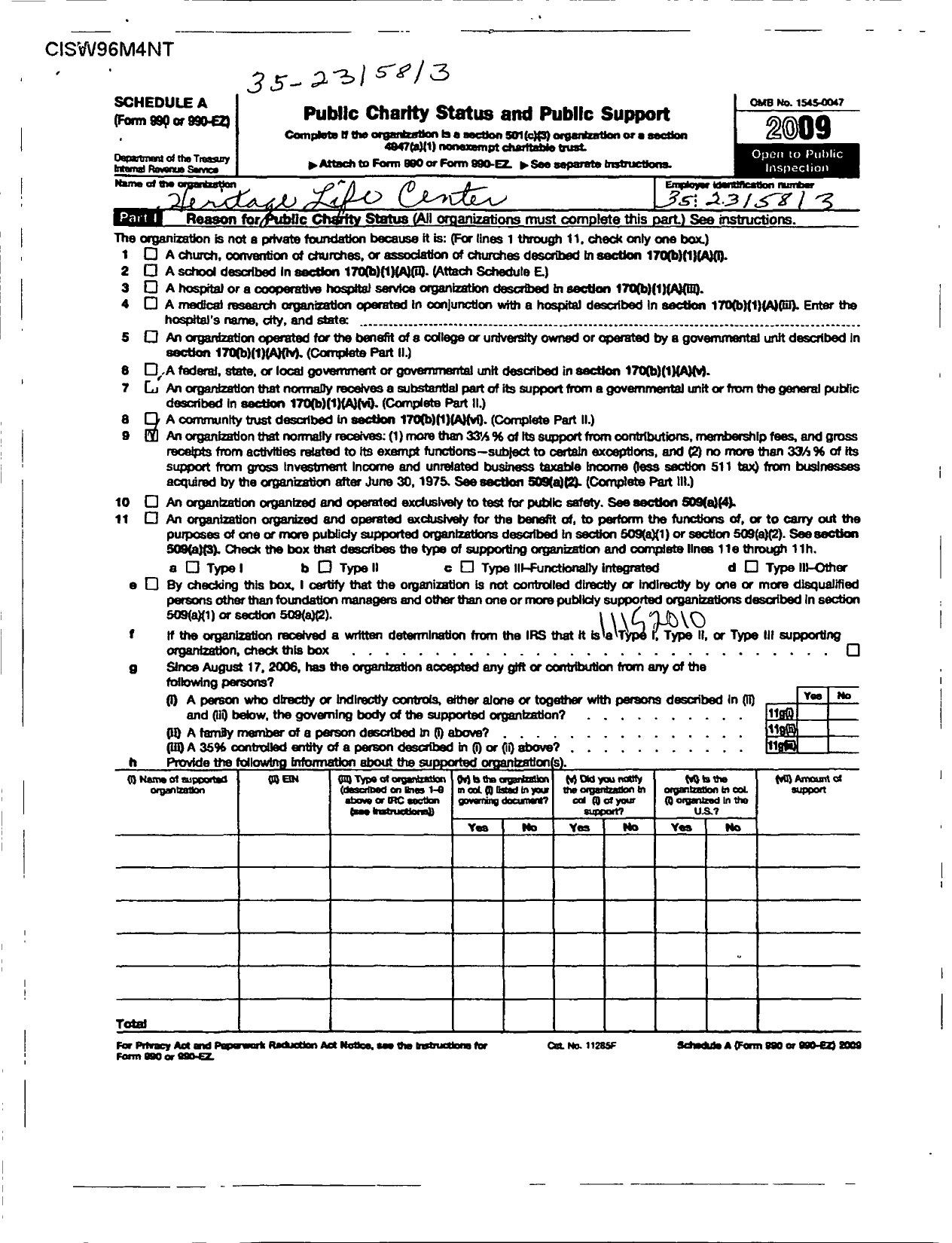 Image of first page of 2009 Form 990ER for Heritage Life Center