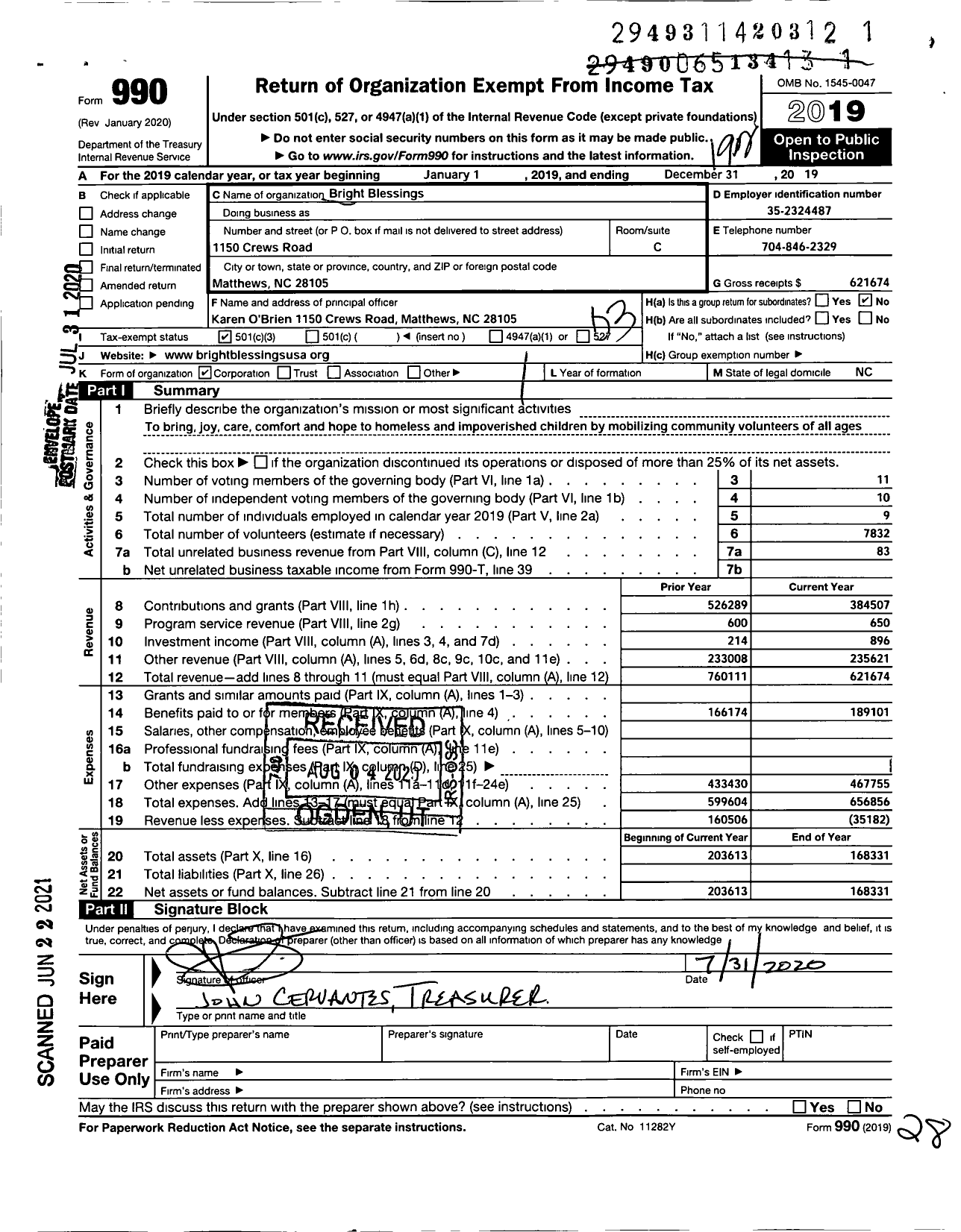 Image of first page of 2019 Form 990 for Bright Blessings