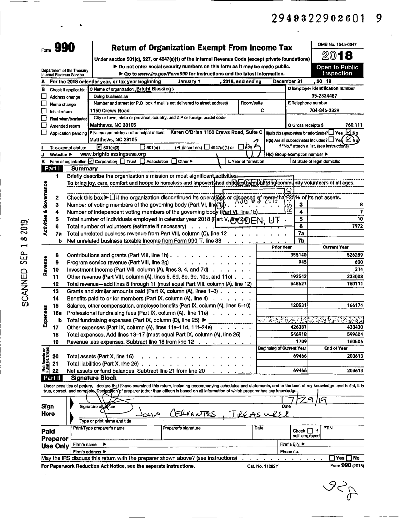 Image of first page of 2018 Form 990 for Bright Blessings