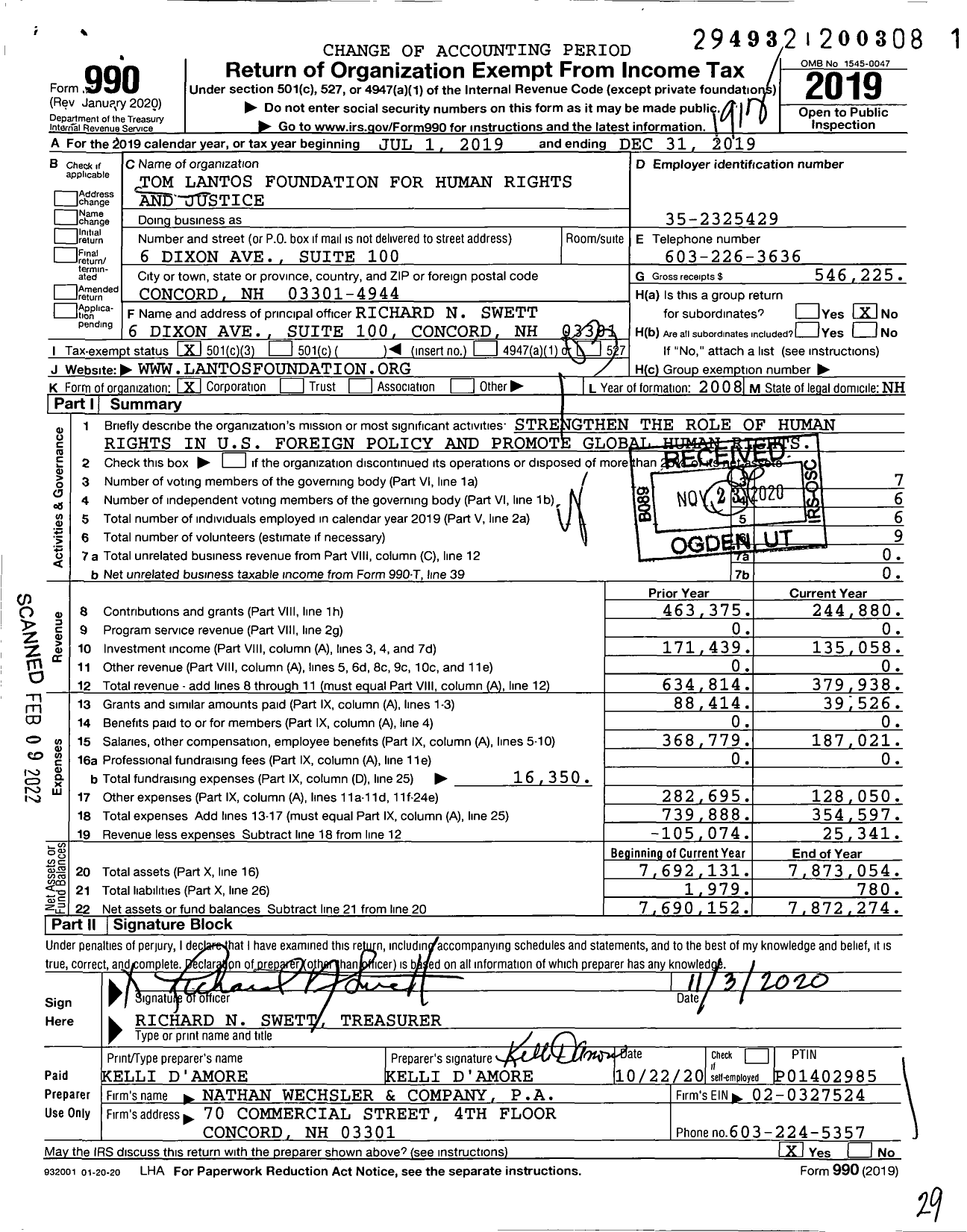 Image of first page of 2019 Form 990 for Tom Lantos Foundation for Human Rights and