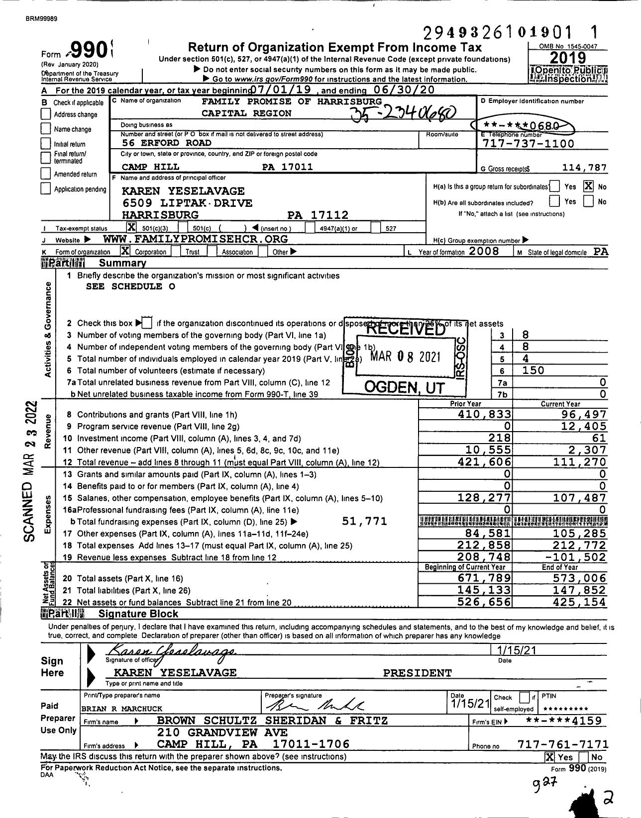 Image of first page of 2019 Form 990 for Family Promise of Harrisburg Capital Region