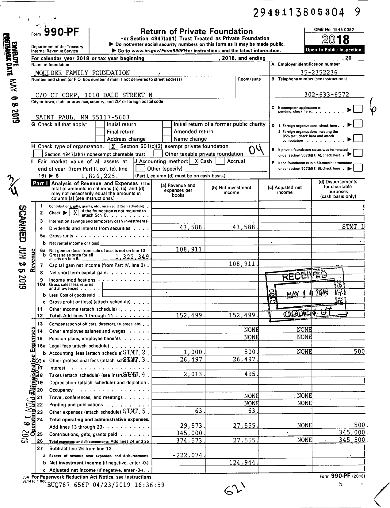 Image of first page of 2018 Form 990PF for Moulder Family Foundation