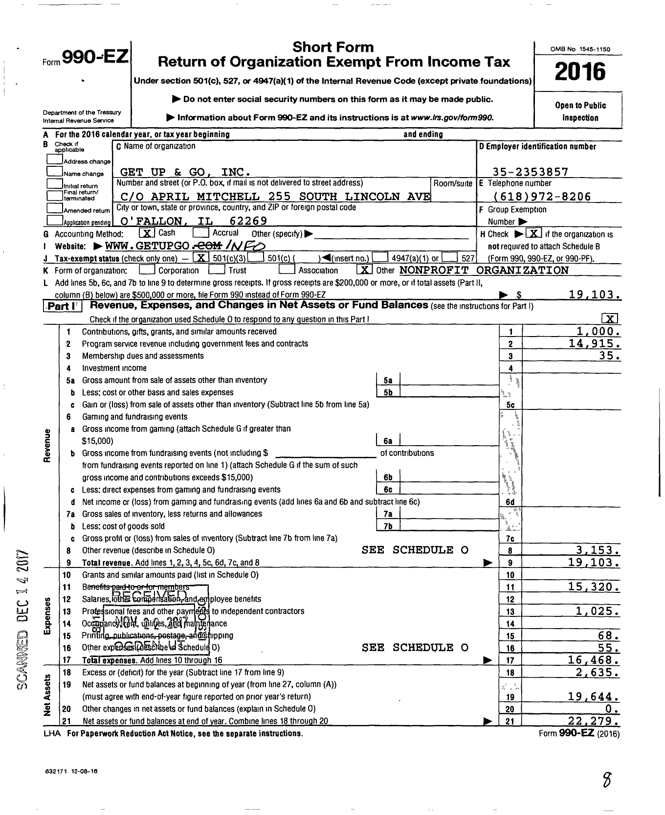 Image of first page of 2016 Form 990EZ for Healthier Together