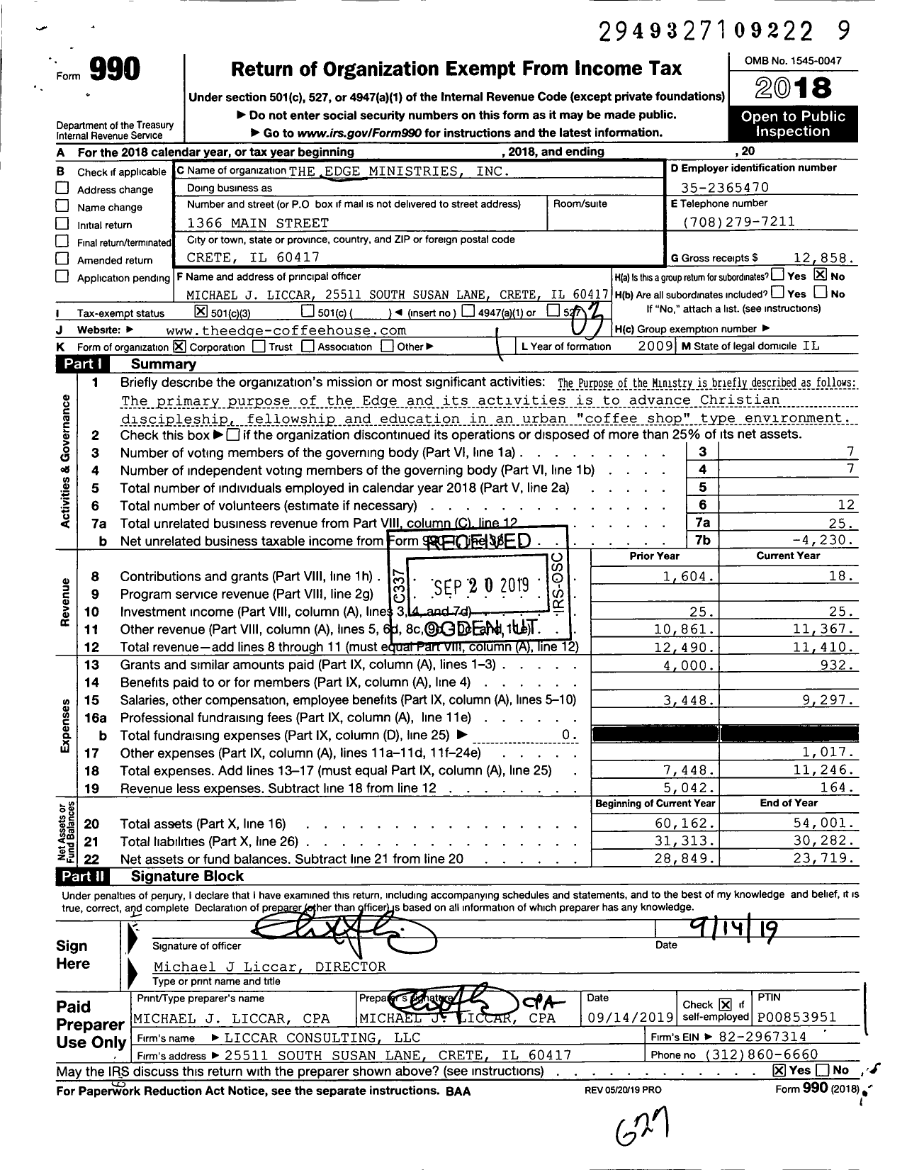 Image of first page of 2018 Form 990 for The Edge Ministries