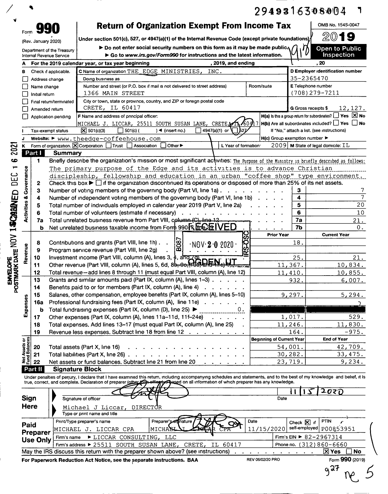 Image of first page of 2019 Form 990 for The Edge Ministries