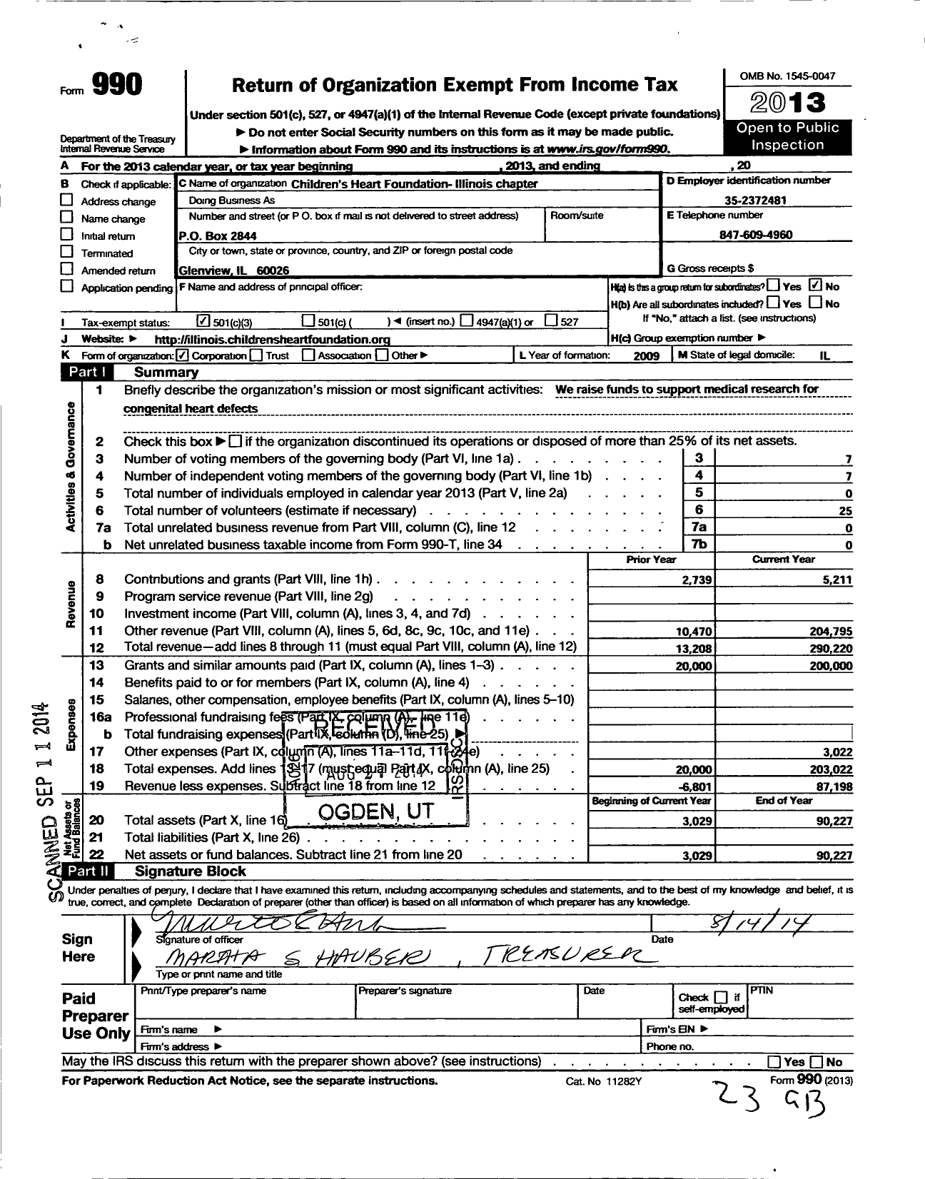 Image of first page of 2013 Form 990 for Children's Heart Foundation Illinois Chapter