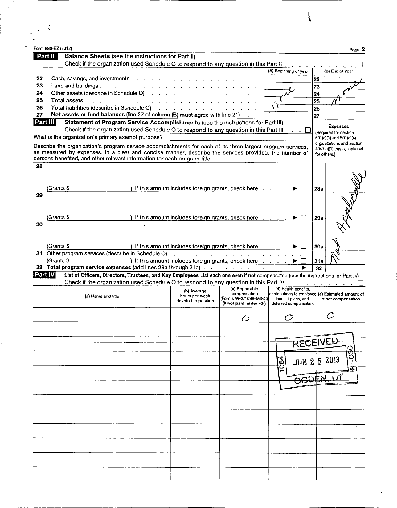 Image of first page of 2011 Form 990ER for Veterans of Foreign Wars of the United States Department of Oregon - 2990 MT Emily Auxiliary