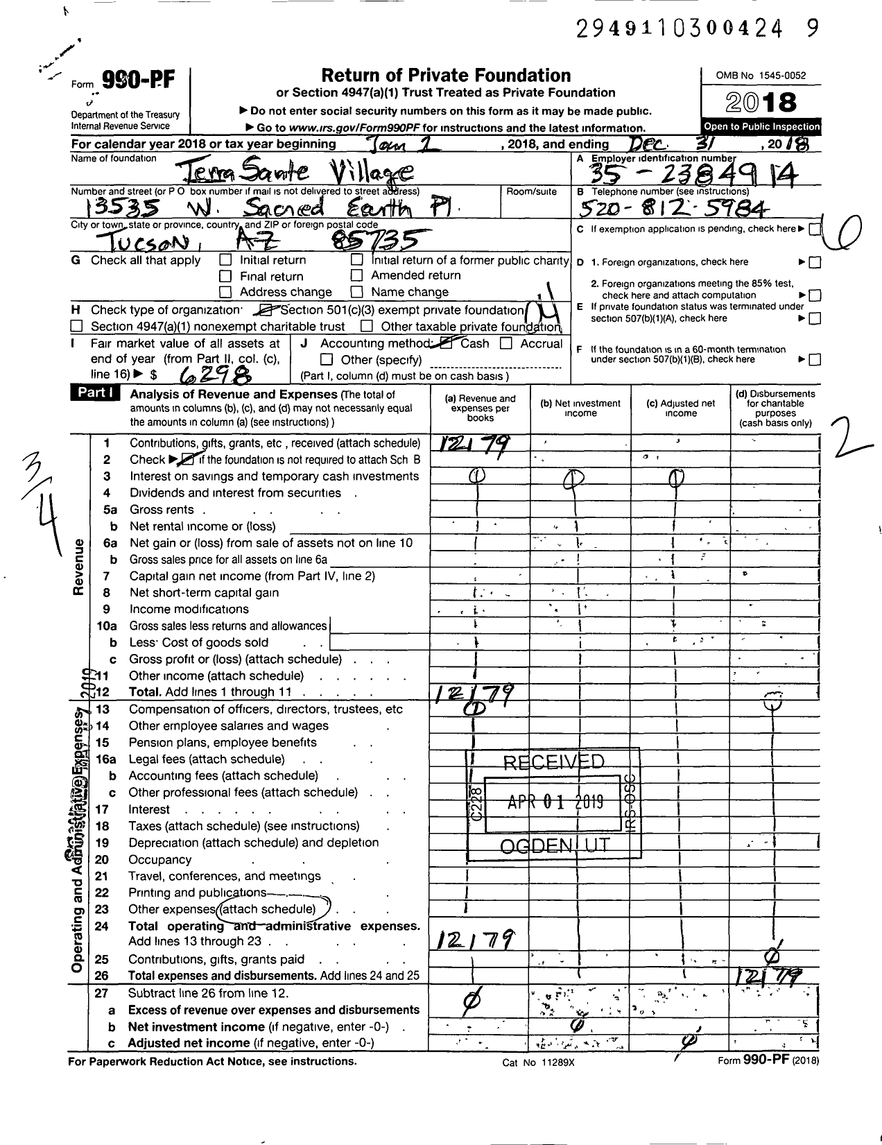 Image of first page of 2018 Form 990PF for Terrasante Village