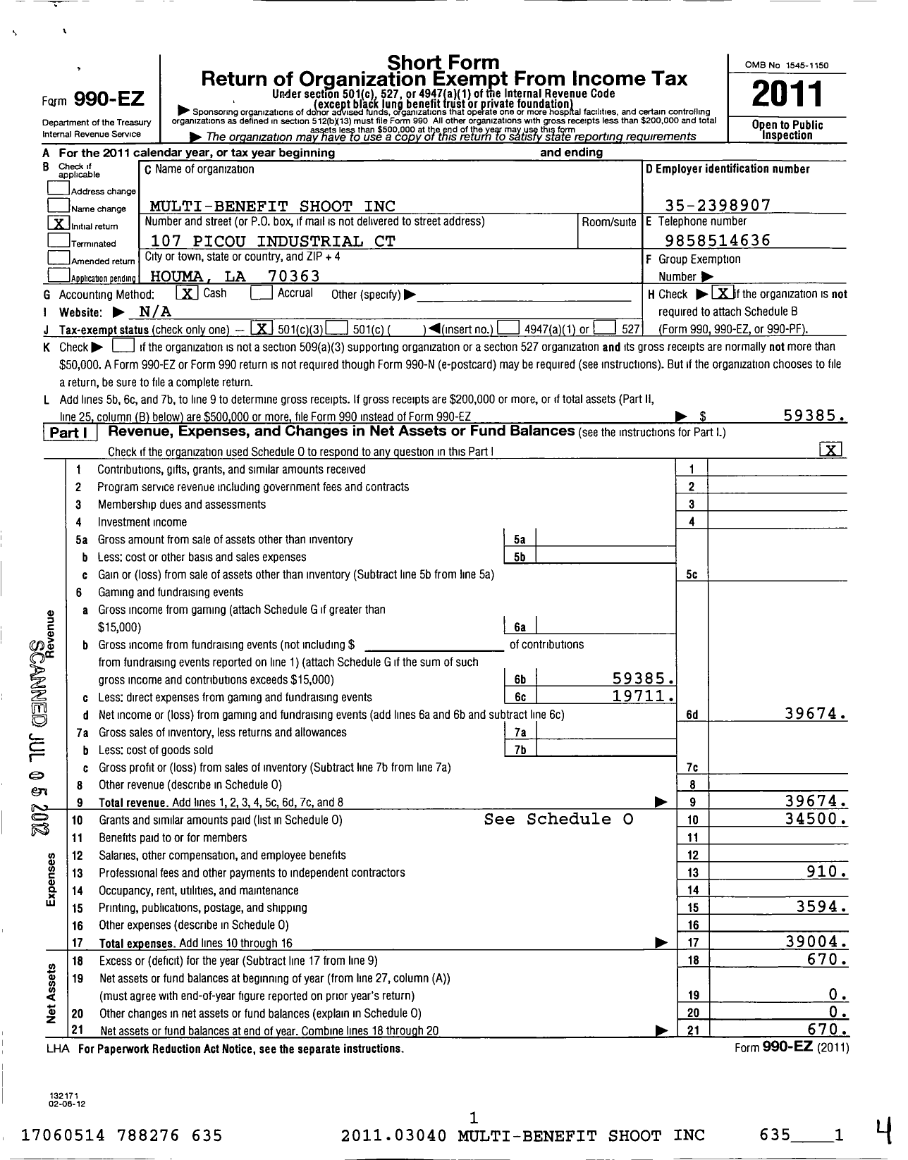 Image of first page of 2011 Form 990EZ for Multi Benefit Shoot