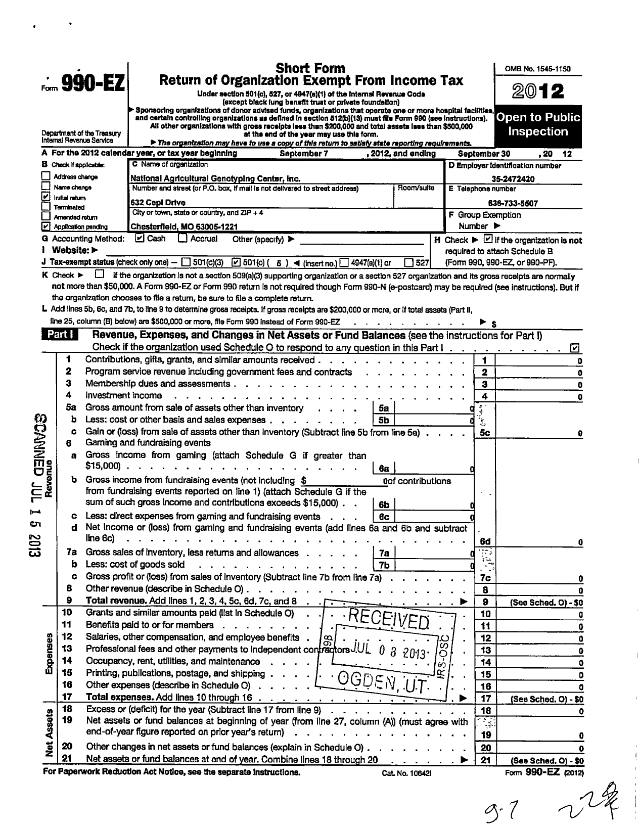Image of first page of 2011 Form 990EO for National Agricultural Genotyping Center (NAGC)