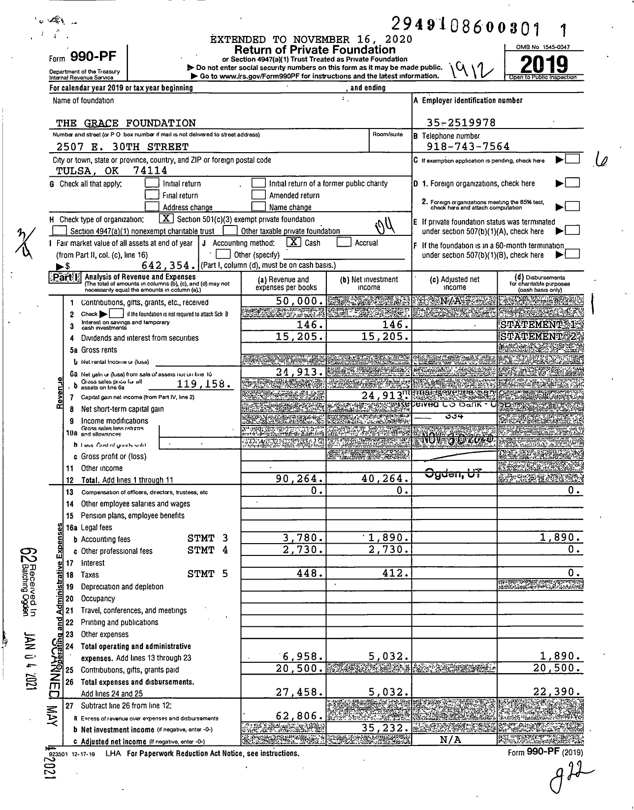 Image of first page of 2019 Form 990PF for The Grace Foundation