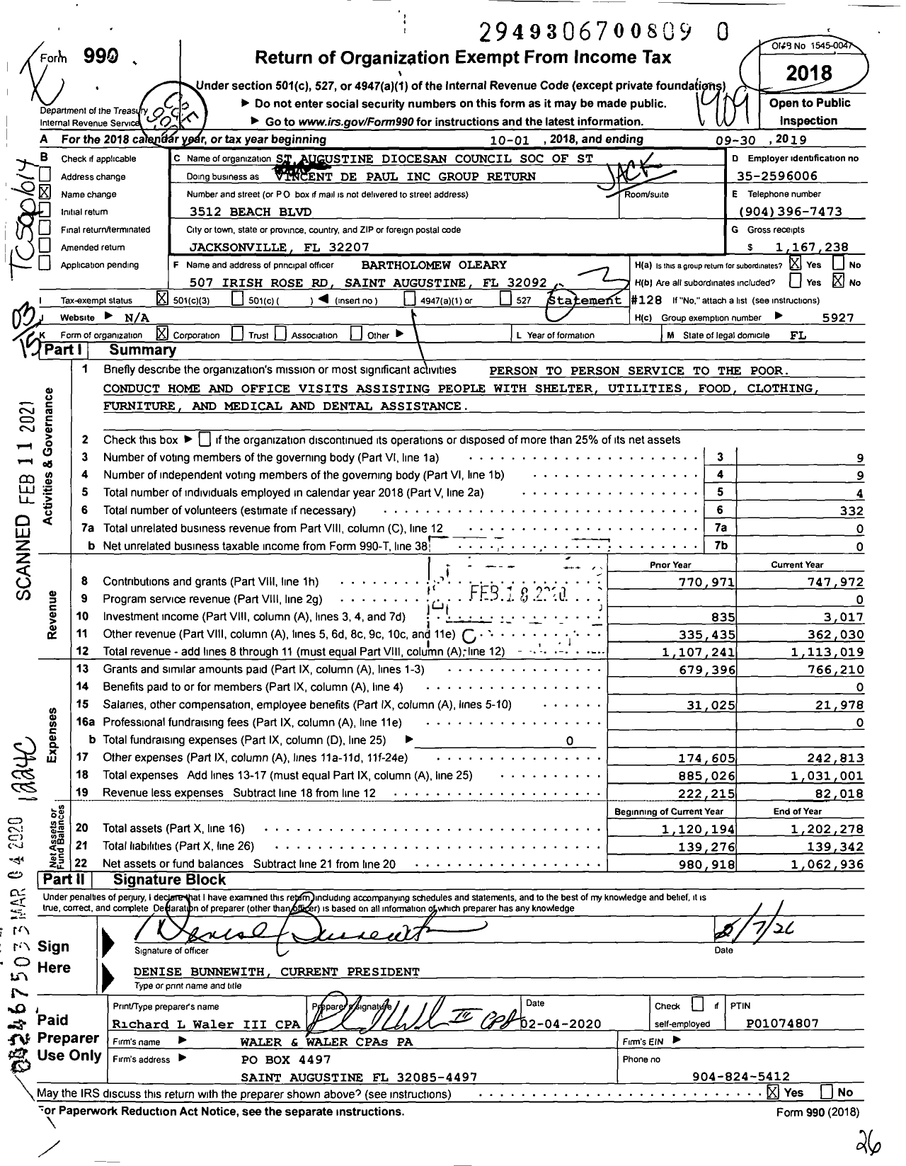 Image of first page of 2018 Form 990 for Vincent de Paul Group Return
