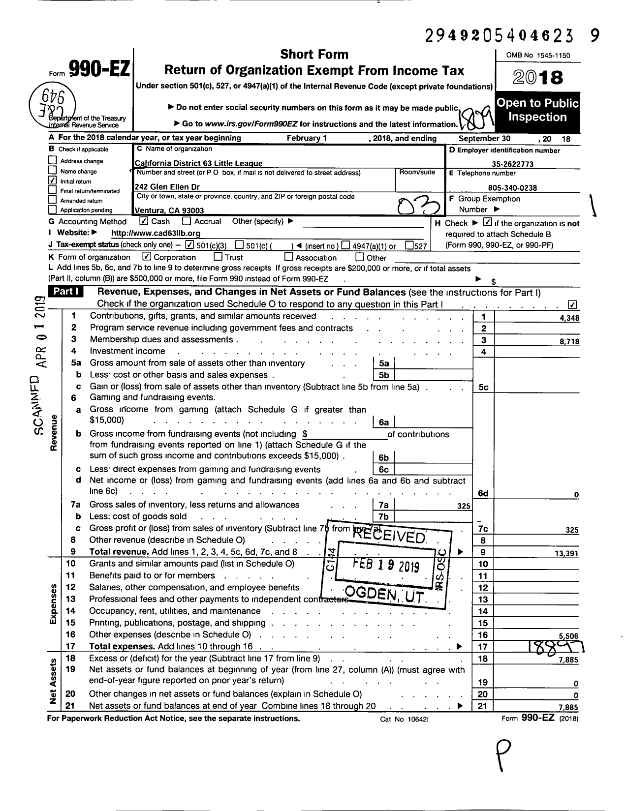 Image of first page of 2017 Form 990EZ for Little League Baseball - 4056300 Patrick Ramirez Iv