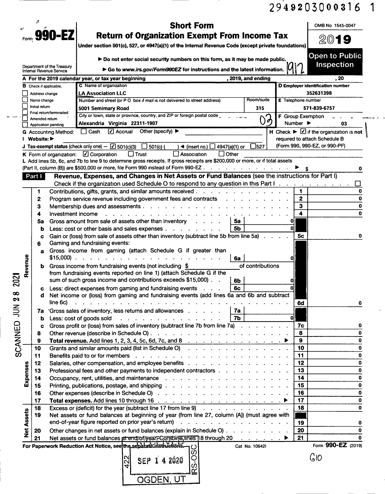 Image of first page of 2019 Form 990EZ for La Association