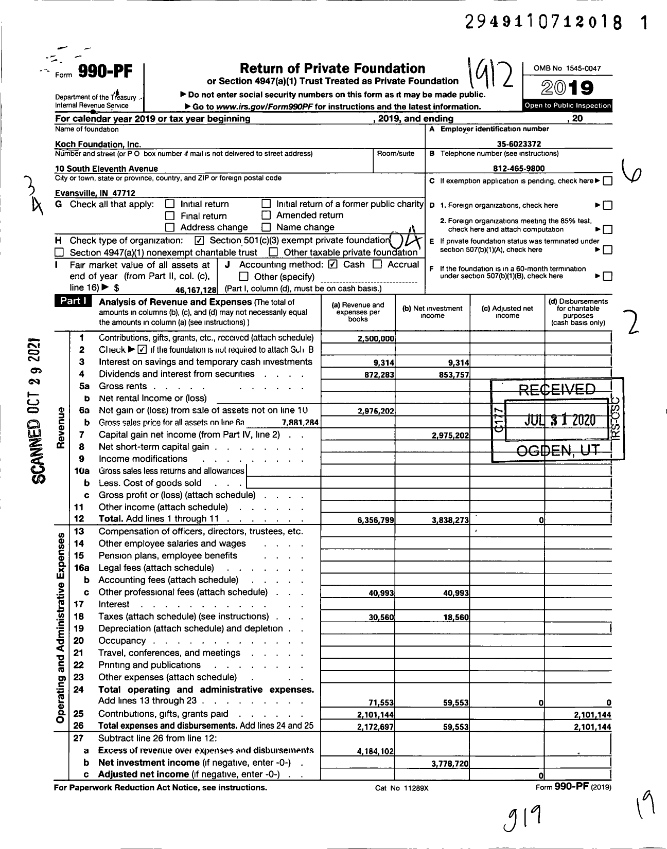 Image of first page of 2019 Form 990PF for Koch Foundation