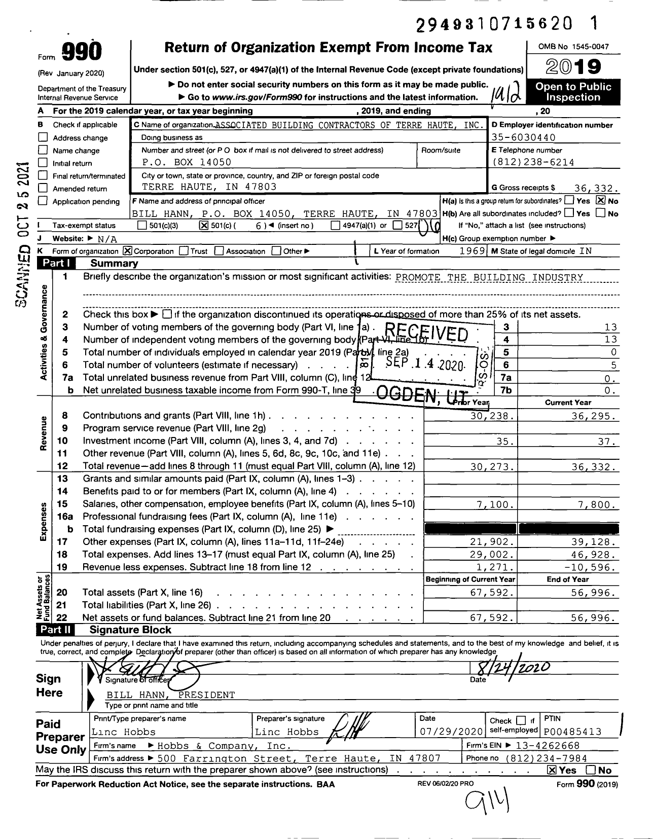 Image of first page of 2019 Form 990O for Associated Building Contractors Terre Haute