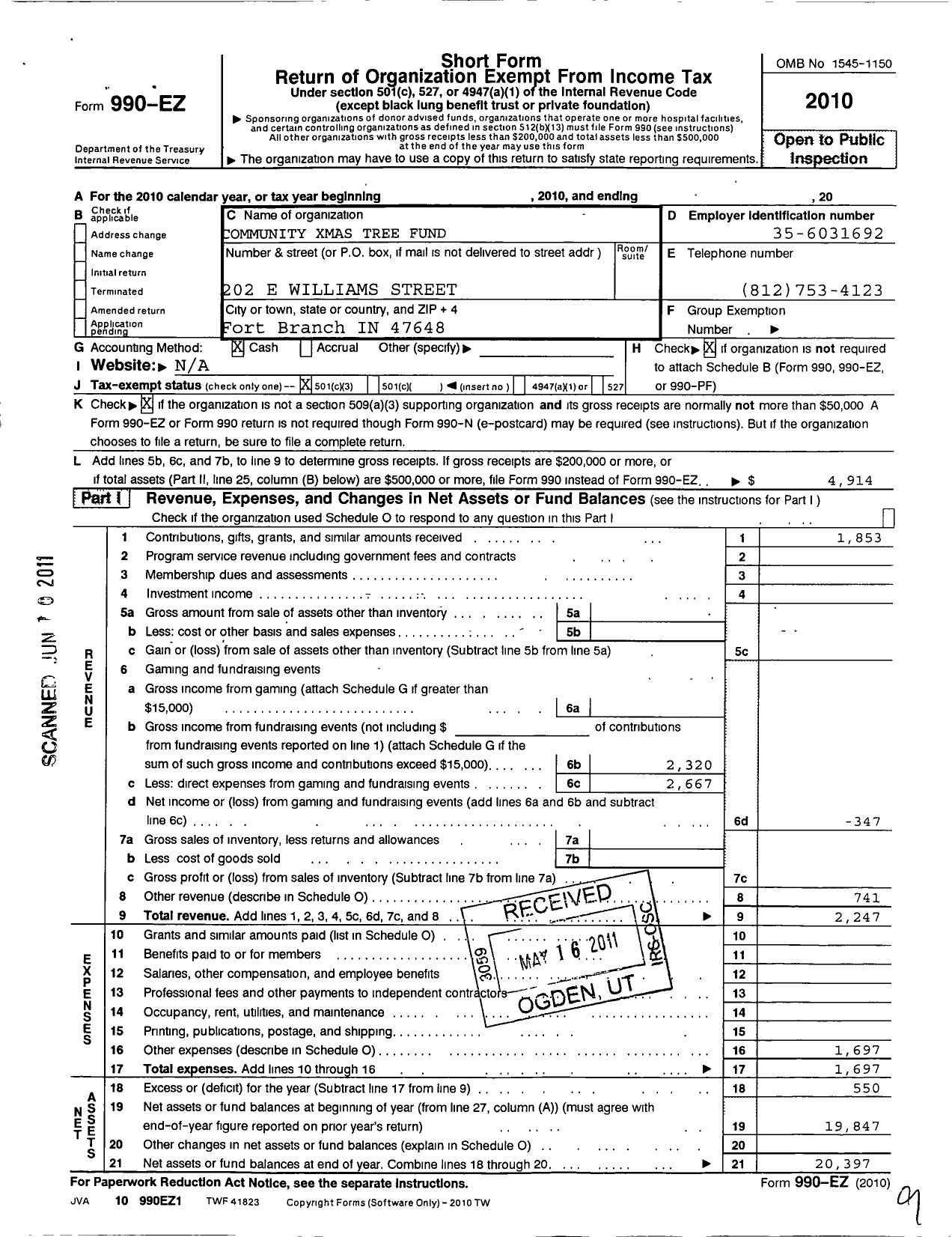 Image of first page of 2010 Form 990EZ for Community Xmas Tree Fund