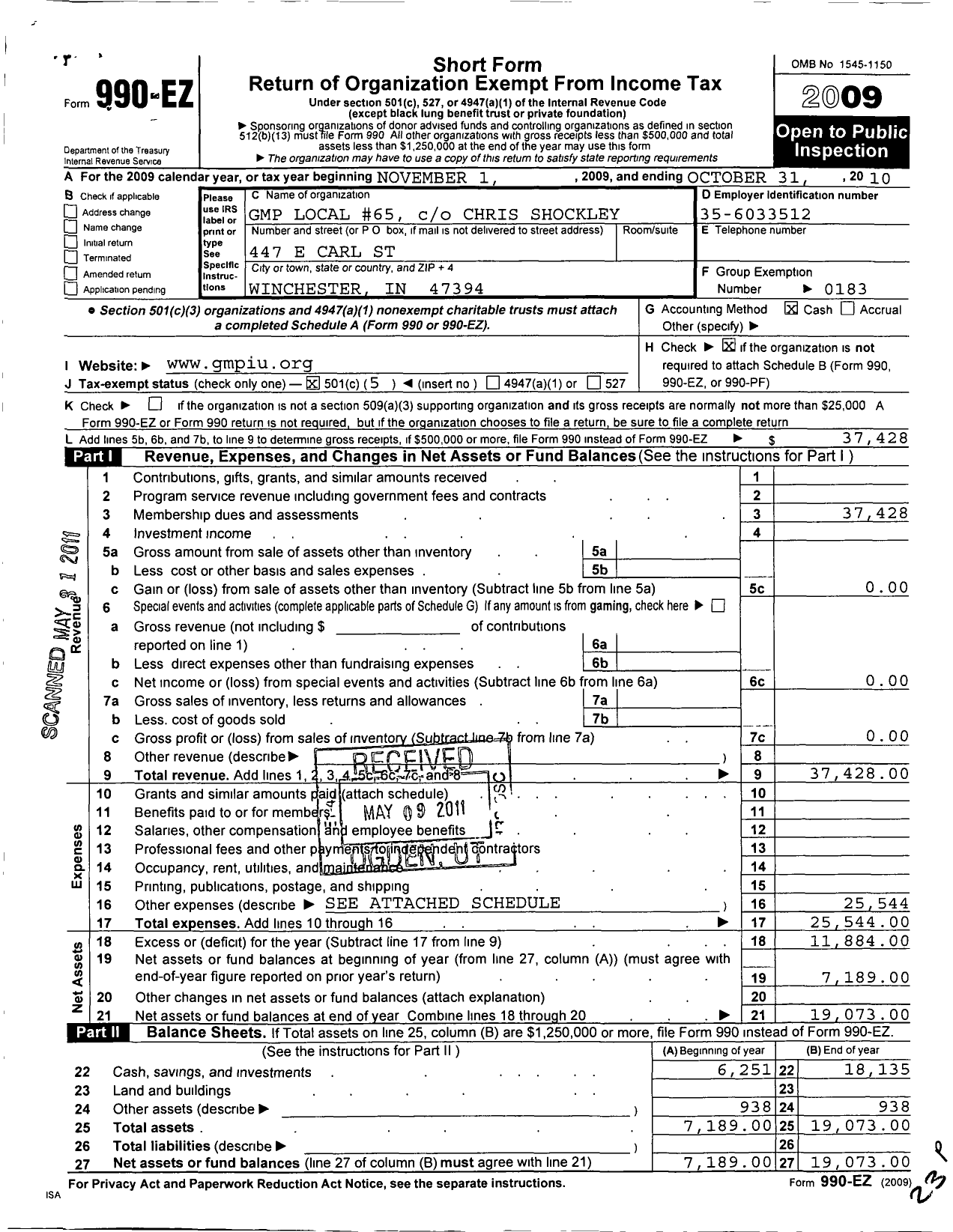 Image of first page of 2009 Form 990EO for United Steelworkers - 00065m Local