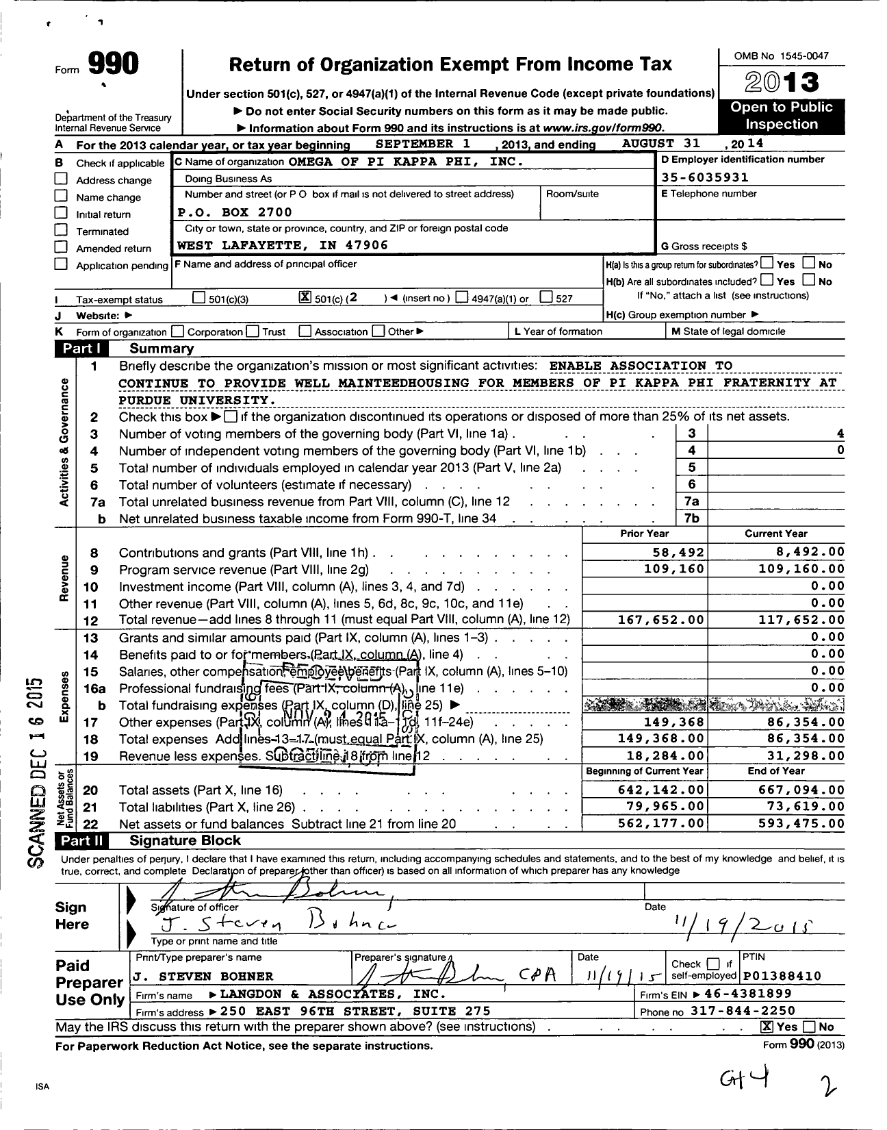 Image of first page of 2013 Form 990O for Omega of Pi Kappa Phi