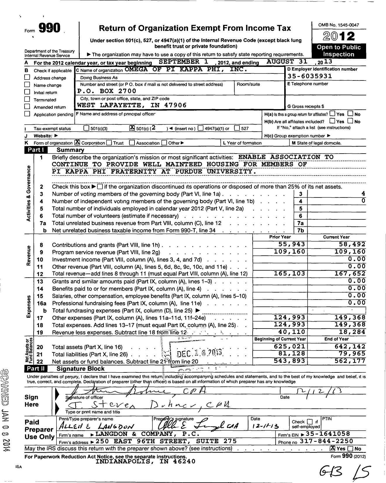 Image of first page of 2012 Form 990O for Omega of Pi Kappa Phi