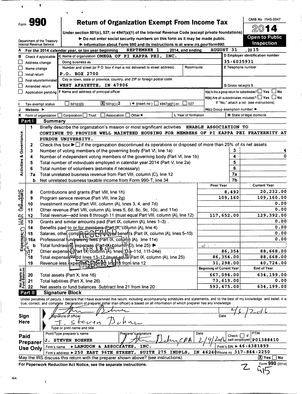 Image of first page of 2014 Form 990O for Omega of Pi Kappa Phi