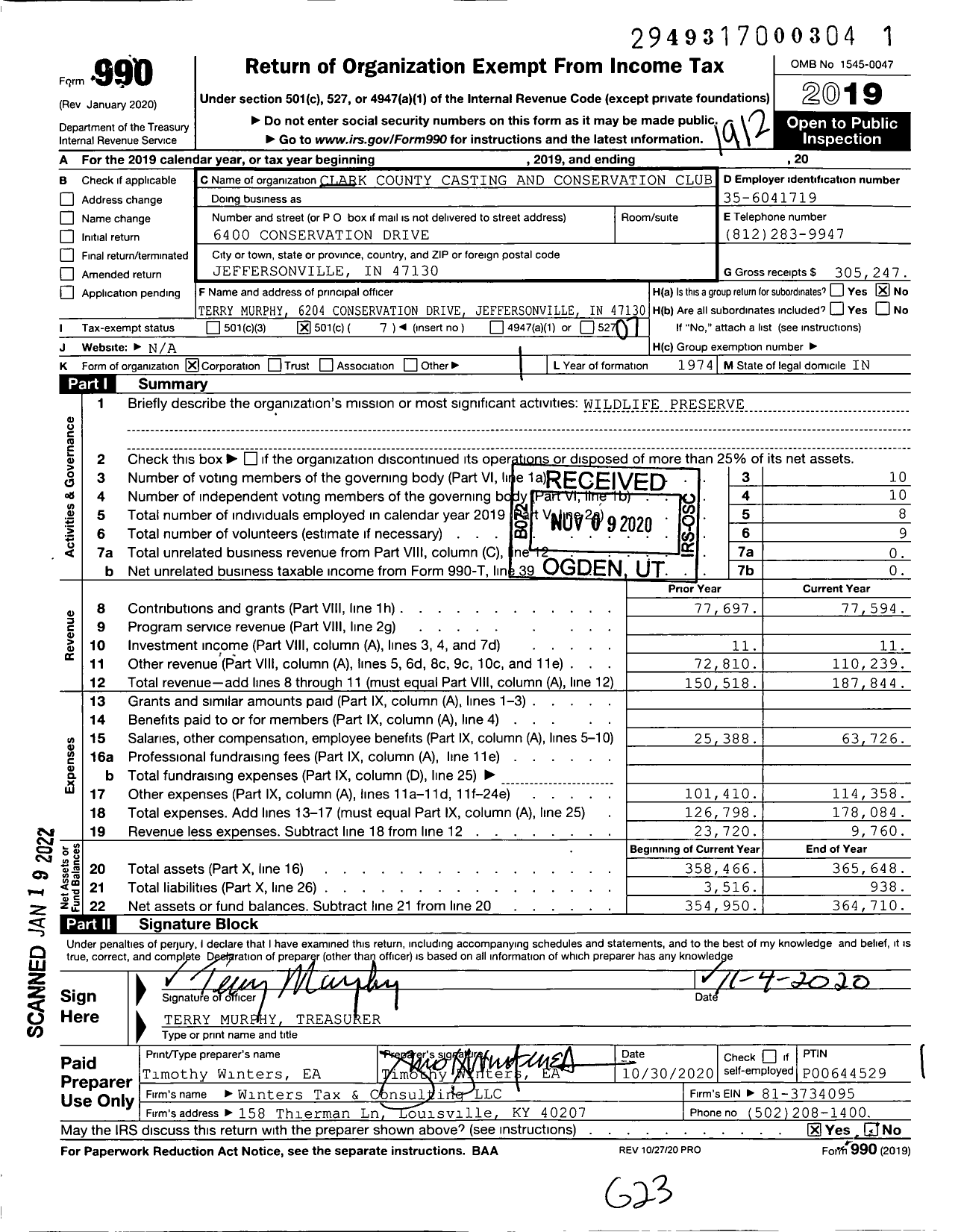 Image of first page of 2019 Form 990O for Clark County Casting and Conservation Club