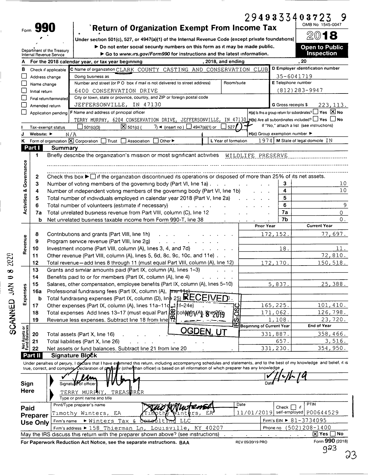 Image of first page of 2018 Form 990O for Clark County Casting and Conservation Club