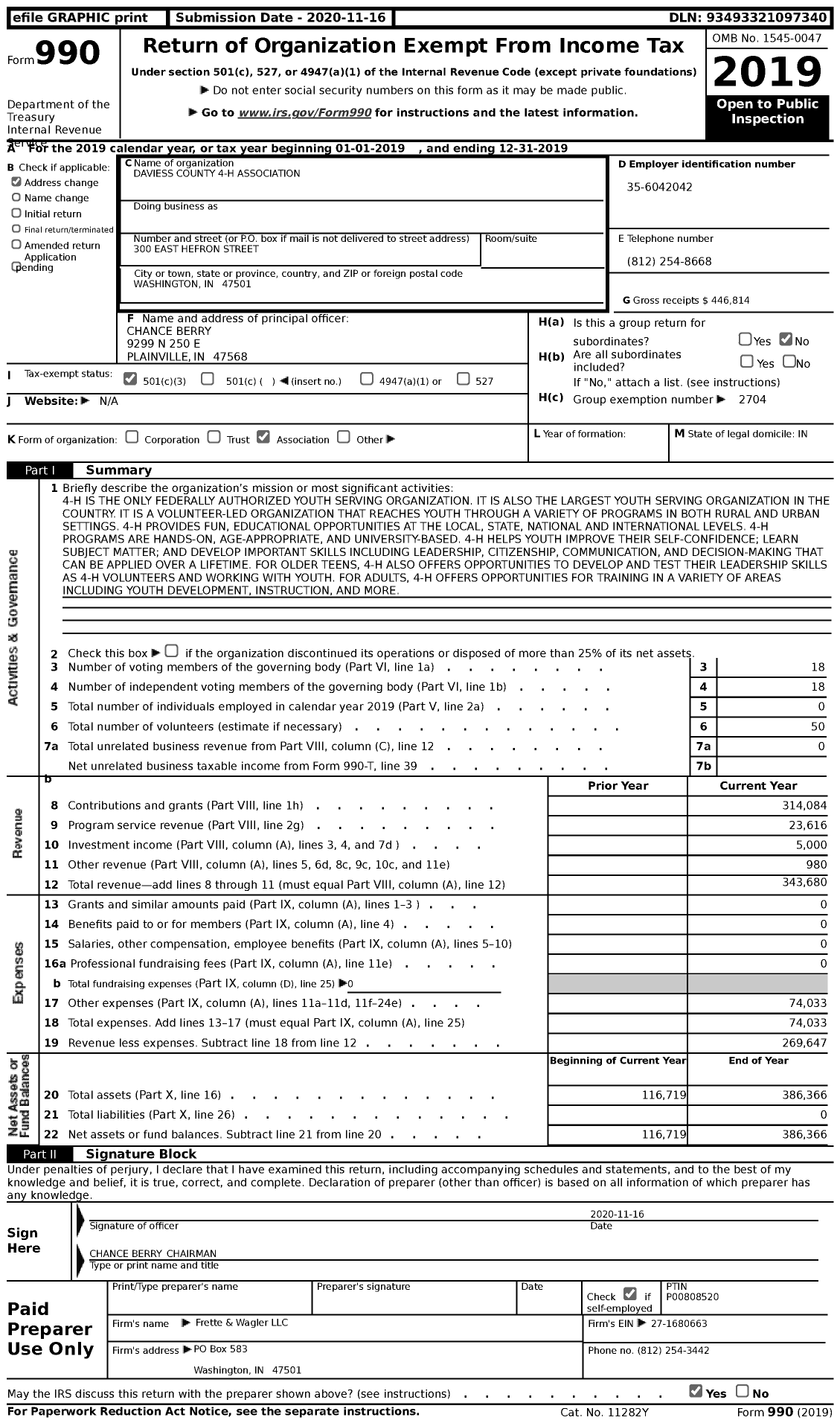 Image of first page of 2019 Form 990 for Daviess County 4-H Association