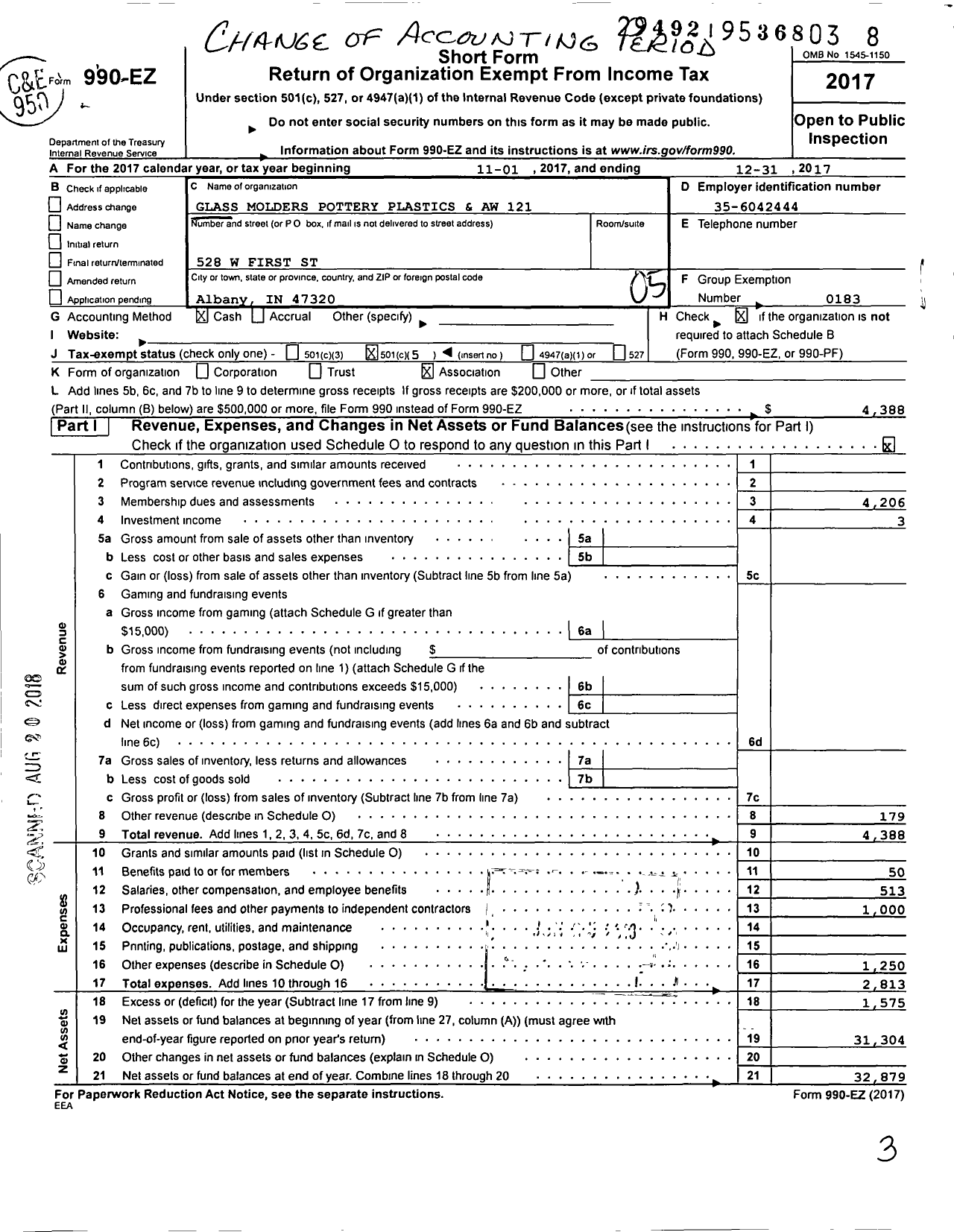 Image of first page of 2017 Form 990EO for United Steelworkers - 00121M Local