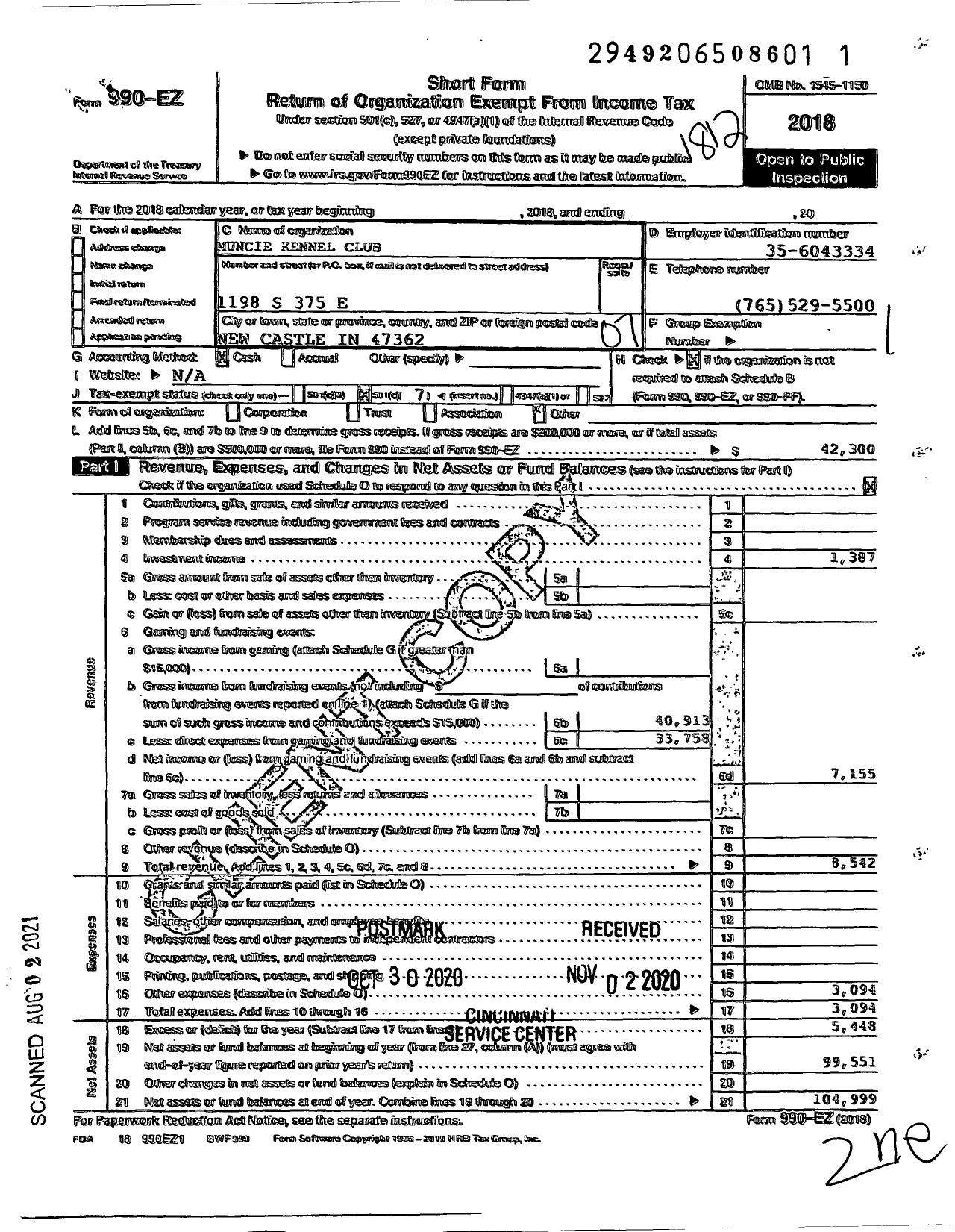 Image of first page of 2018 Form 990EO for Muncie Kennel Club