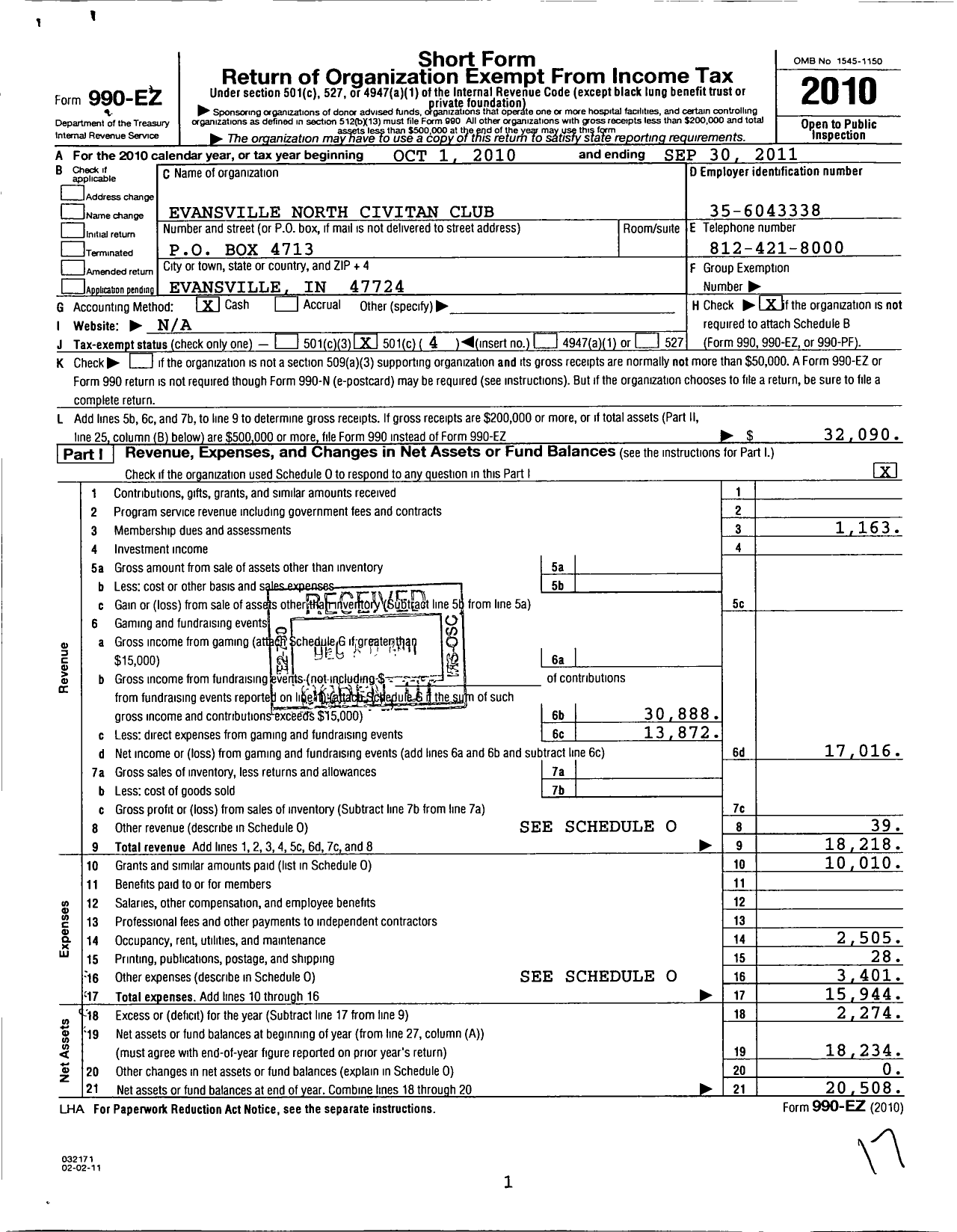 Image of first page of 2010 Form 990EO for Evansville North Civitan Club