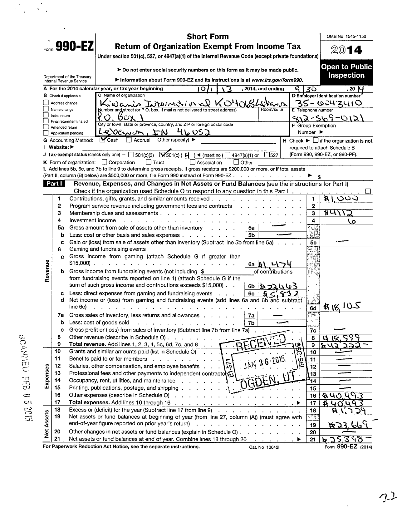 Image of first page of 2013 Form 990EO for Kiwanis International - K04068 Lebanon