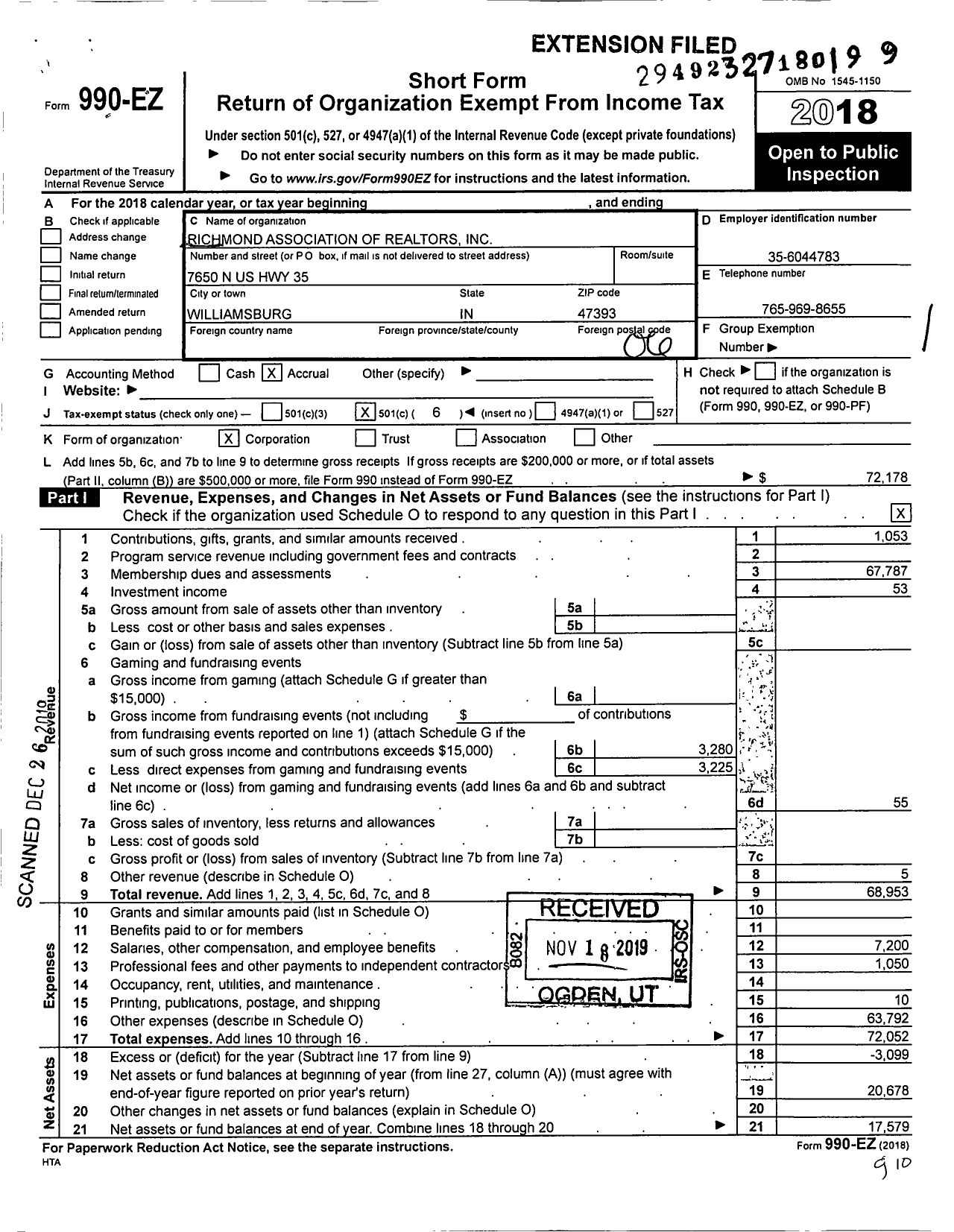 Image of first page of 2018 Form 990EO for Richmond Association of Realtors