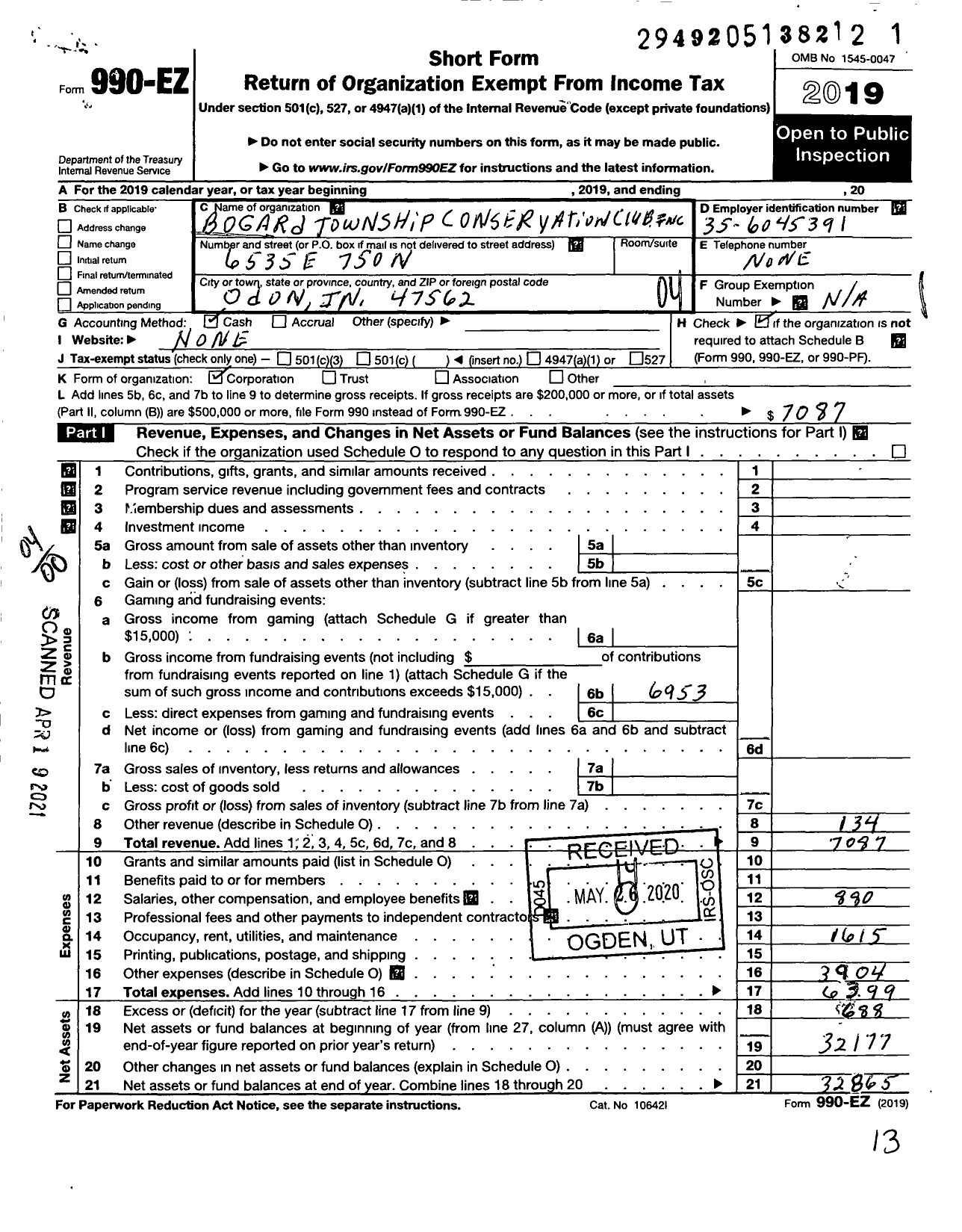 Image of first page of 2019 Form 990EO for Bogard Township Conservation Club