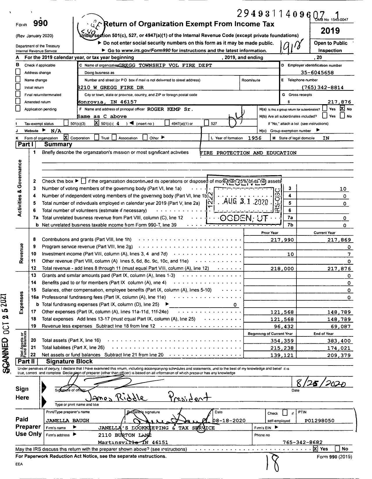 Image of first page of 2019 Form 990O for Gregg Township Volunteer Fire Dept