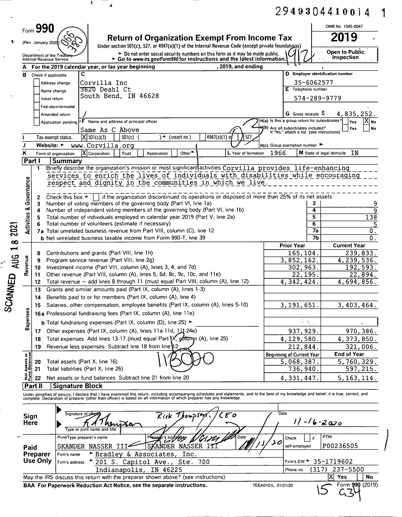 Image of first page of 2019 Form 990 for Corvilla