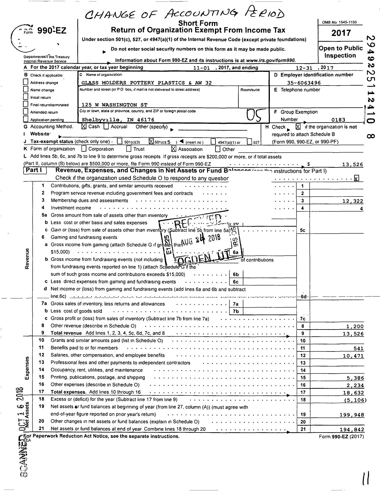 Image of first page of 2017 Form 990EO for United Steelworkers - 00032M