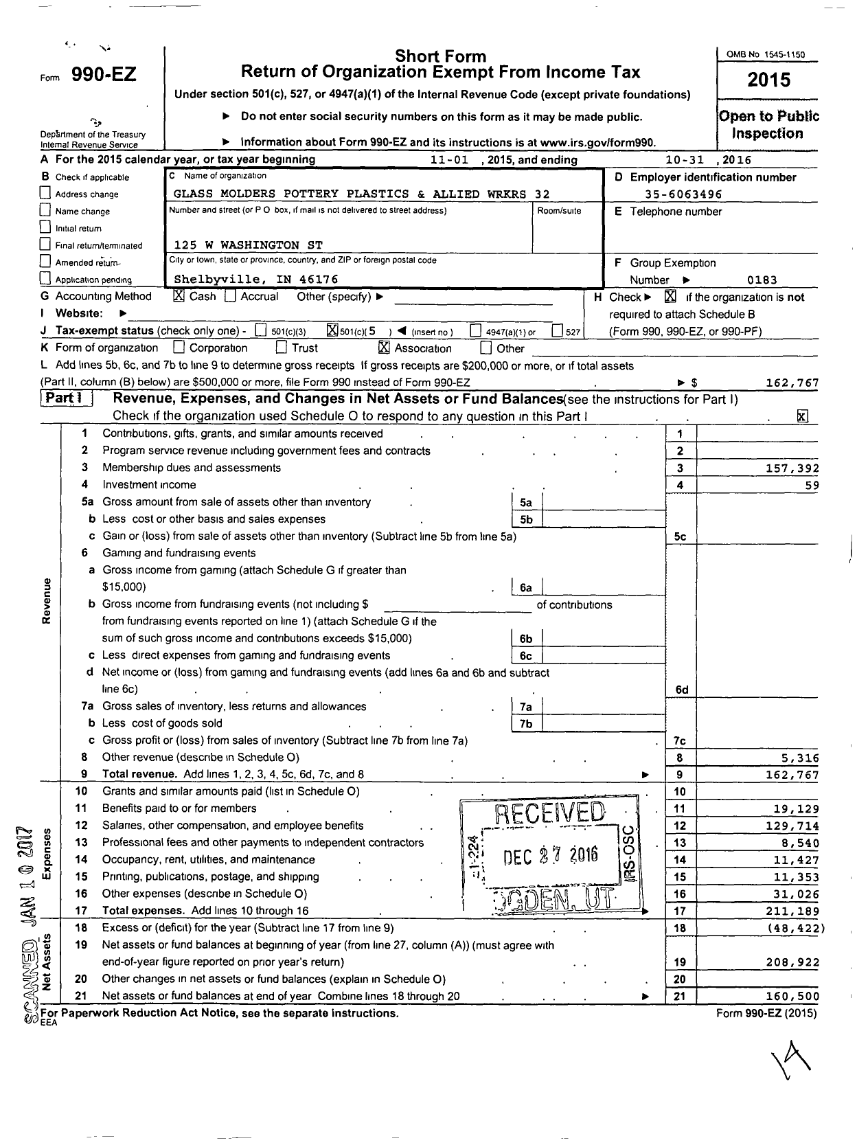 Image of first page of 2015 Form 990EO for United Steelworkers - 00032M