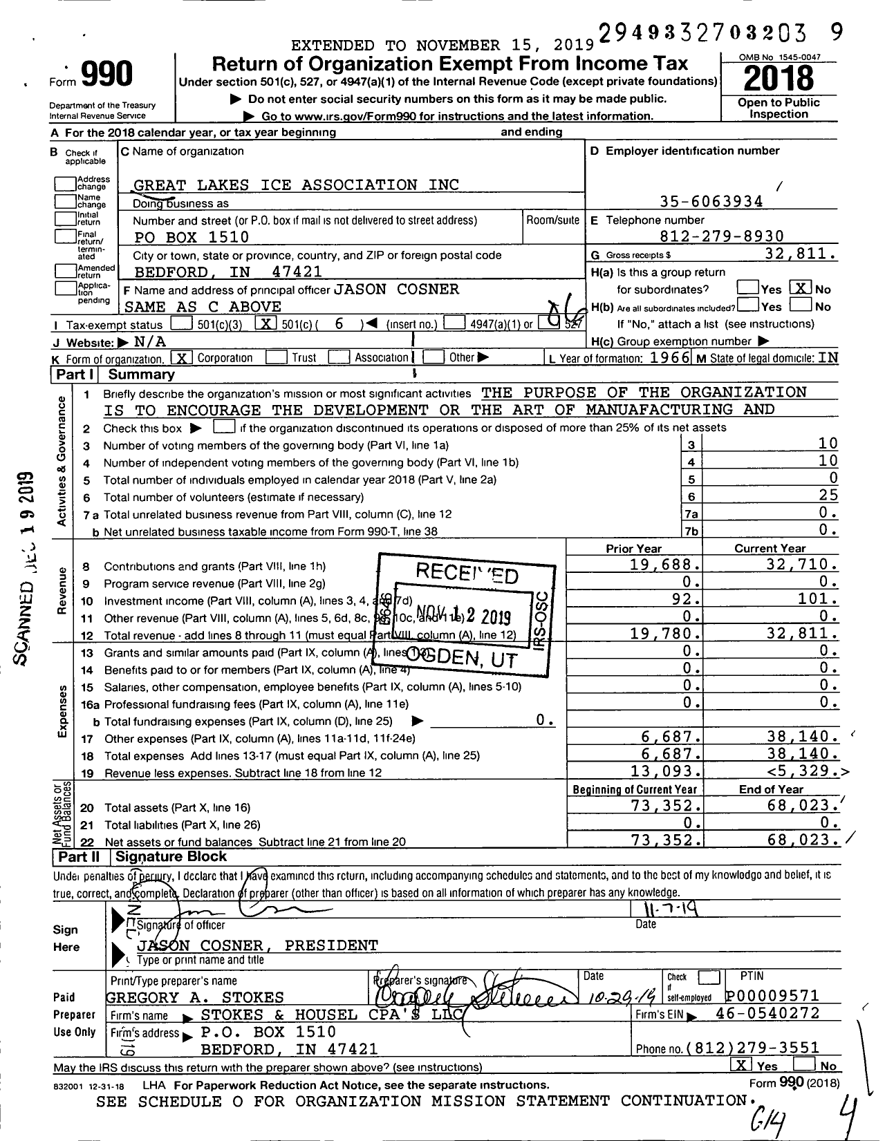 Image of first page of 2018 Form 990O for Great Lakes Ice Association